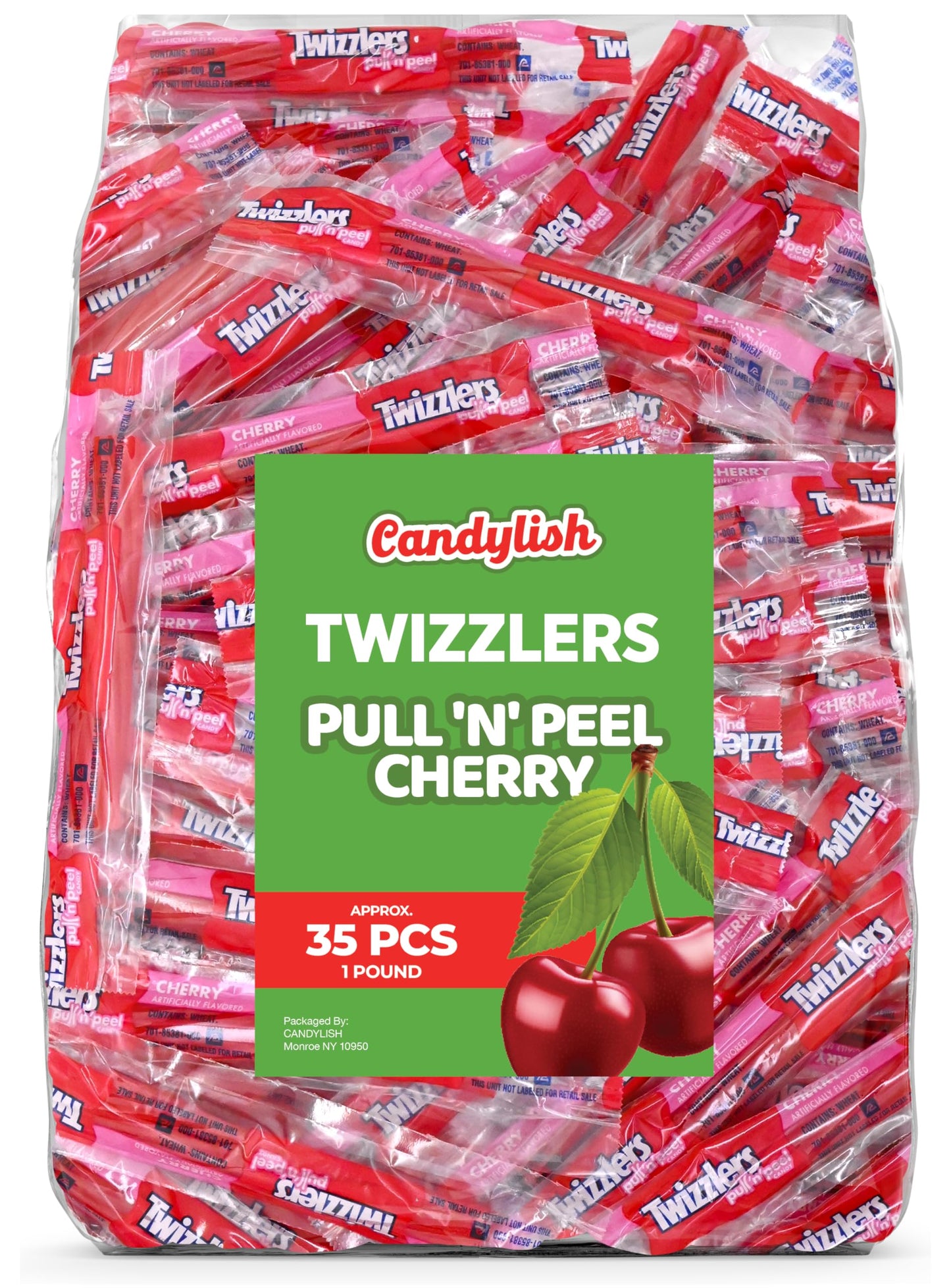 Twizlers Pull n Peel Cherry Bulk Pack  1 lb (Approx. 35 Pieces) - Fun and Delicious Cherry Flavored Licorice Candy