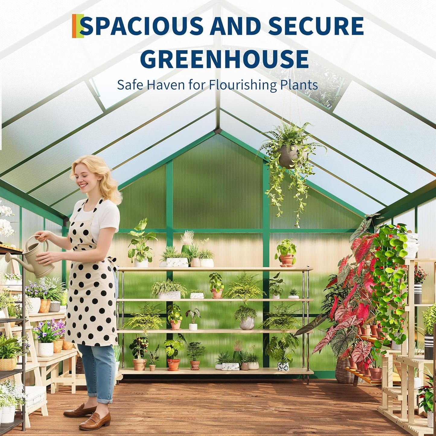 6x10 FT Greenhouse, Easy Assembly Aluminum Polycarbonate Greenhouses for Outdoors with Roof Vent and Ground Nails, Heavy Duty Aluminum Walk-in Greenhouse for Backyard, Sliding Lockable Door, Green