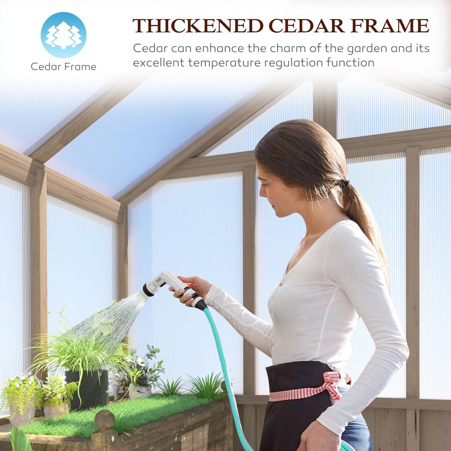 Yardenaler 8x14 FT Outdoor Greenhouse Kit, Wooden Greenhouses for Outdoors Walk-in Green House with 6MM Thick Polycarbonate Panel & Adjustable Roof Vents, Backyard Garden, Light Mocha Brown