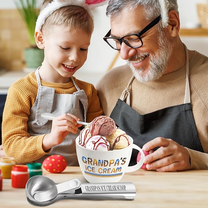 Fathers Day Grandpa Gifts, Grandpa Gift from Granddaughter, Grandpa's Ice Cream Bowl Scoop Shovel Spoon Set, Christmas Birthday Father's Day from Grandkids