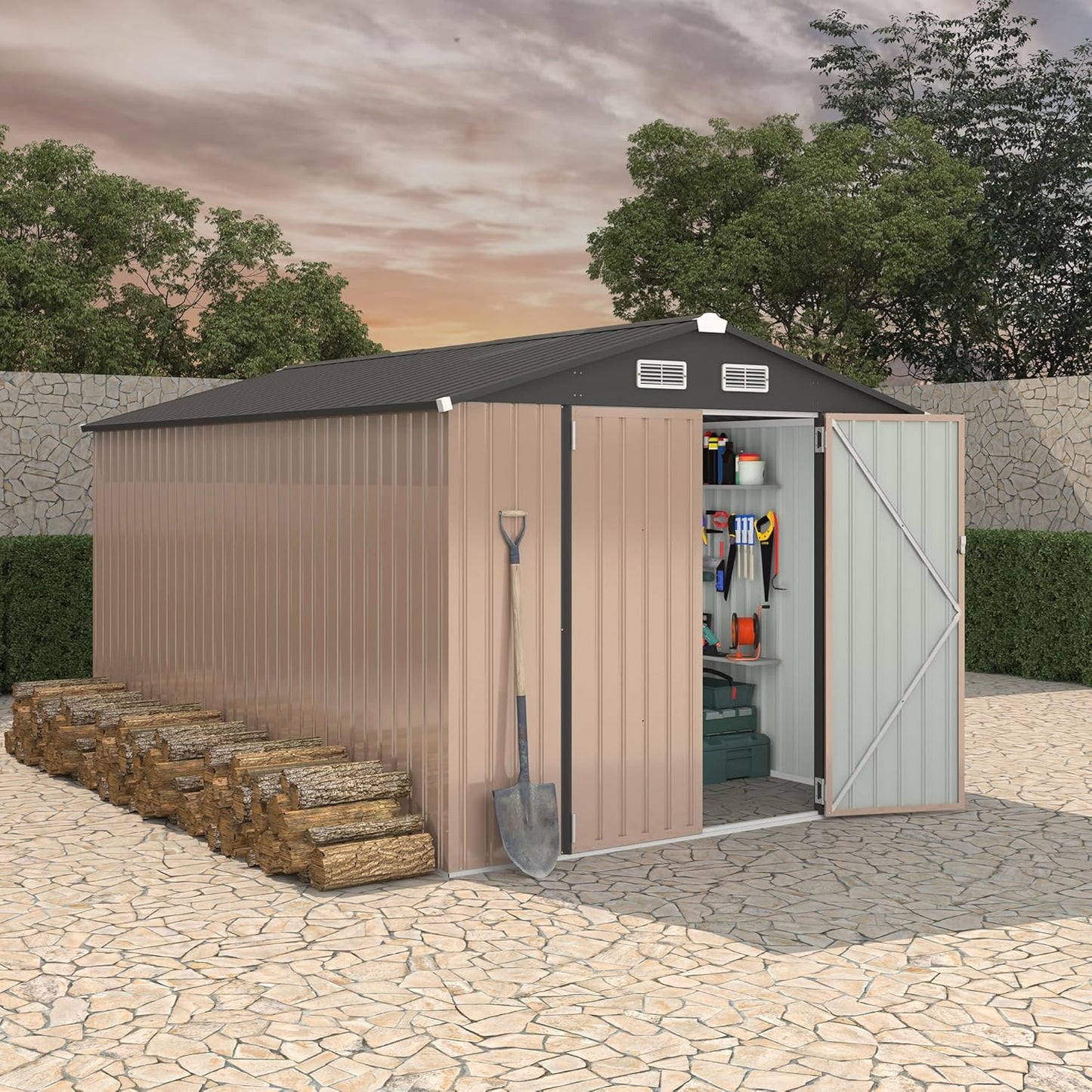 8x12 FT Metal Storage Sheds Outdoor, Metal Yard Sheds Garden Shed Kit, Metals Tool Shed with Lockable Door, Metals UtilityShed Buildings with Air Vent for Backyard Garden Patio Lawn