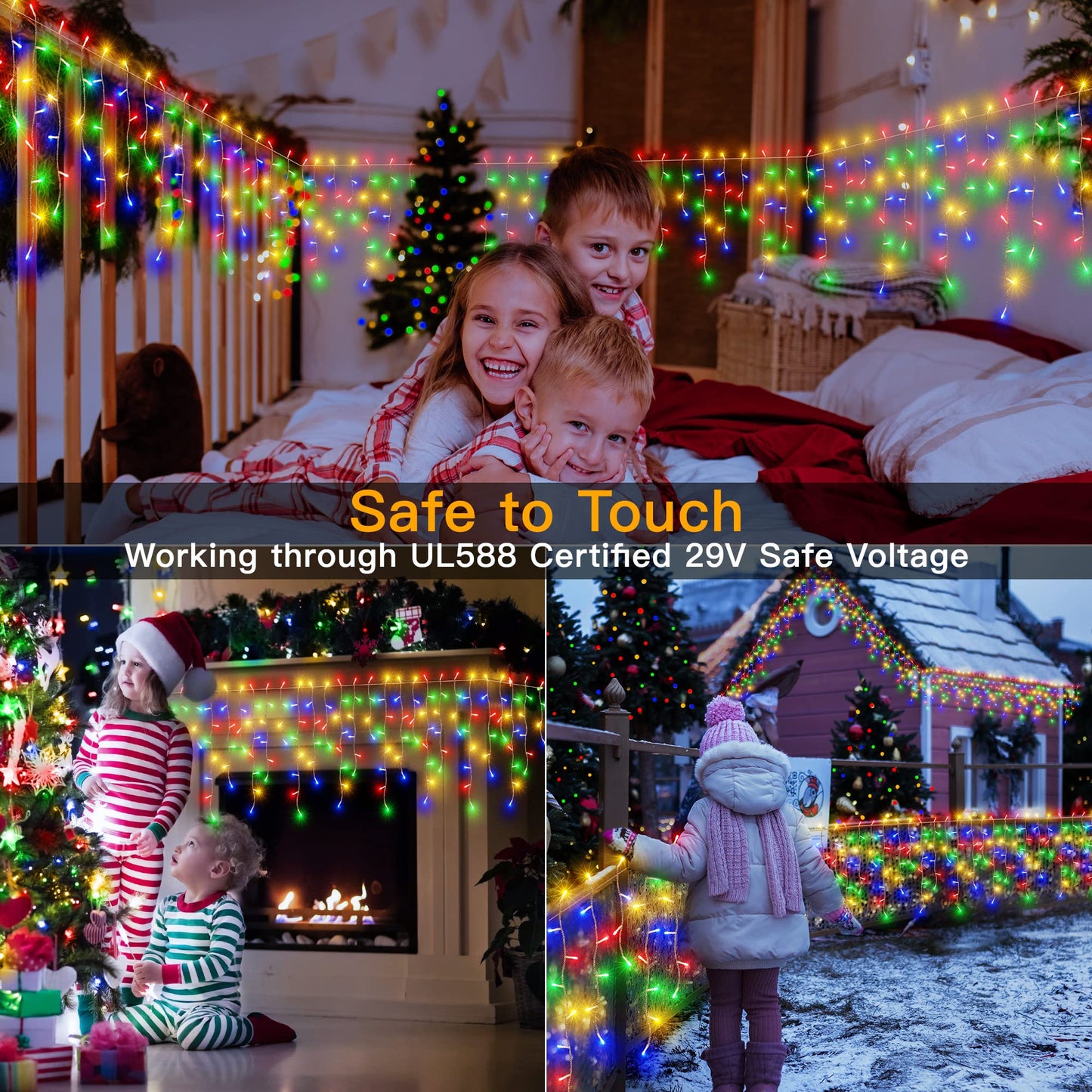 Ollny Icicle Lights Outdoor 594 Led Multicolor Christmas Lights With Remote, Waterproof, 49Ft, 8 Modes, Model Hg-29V596Bc