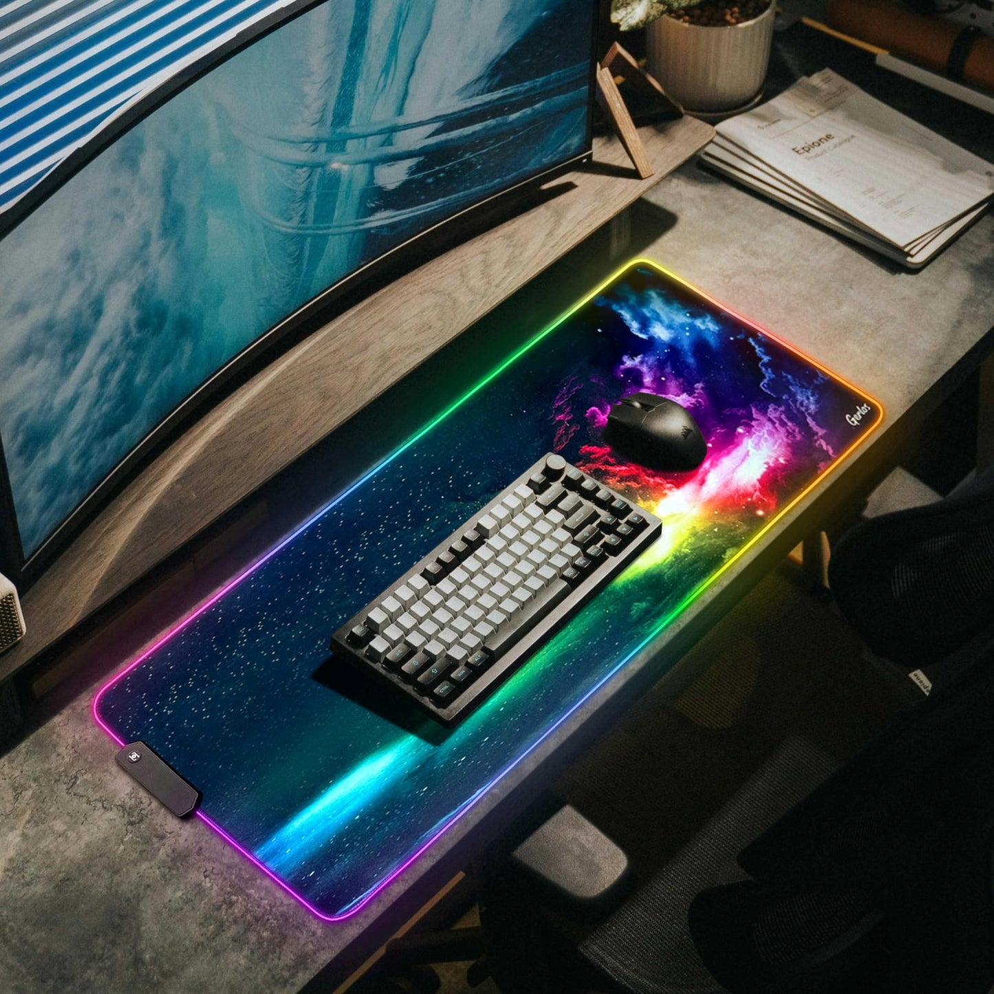 Gerlos RGB Large Gaming Mouse Pad, Extended Soft LED Mouse Pad, Non-Slip Rubber Base, Water Resist Keyboard Pad, Computer Mousepad 31.5×11.8 inches
