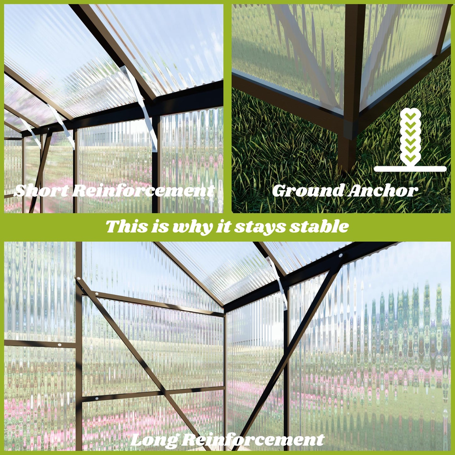 8x12 FT Greenhouses for Outdoors, Polycarbonate Greenhouse with PC Panels, Greenhouses for Outdoors for Yard, Garden, Hobby, Dark Gray