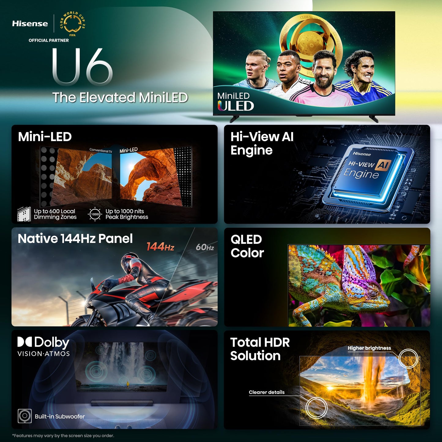 Hisense 65" Class U6 Series Best Value Mini-LED 4K UHD Smart HDR Gaming Fire TV (65U65QF, 2025 Model) - QLED, Native 144Hz, Motion Rate 480, Dolby Vision IQ, Dolby Atmos, Game Mode Pro, Alexa Built In