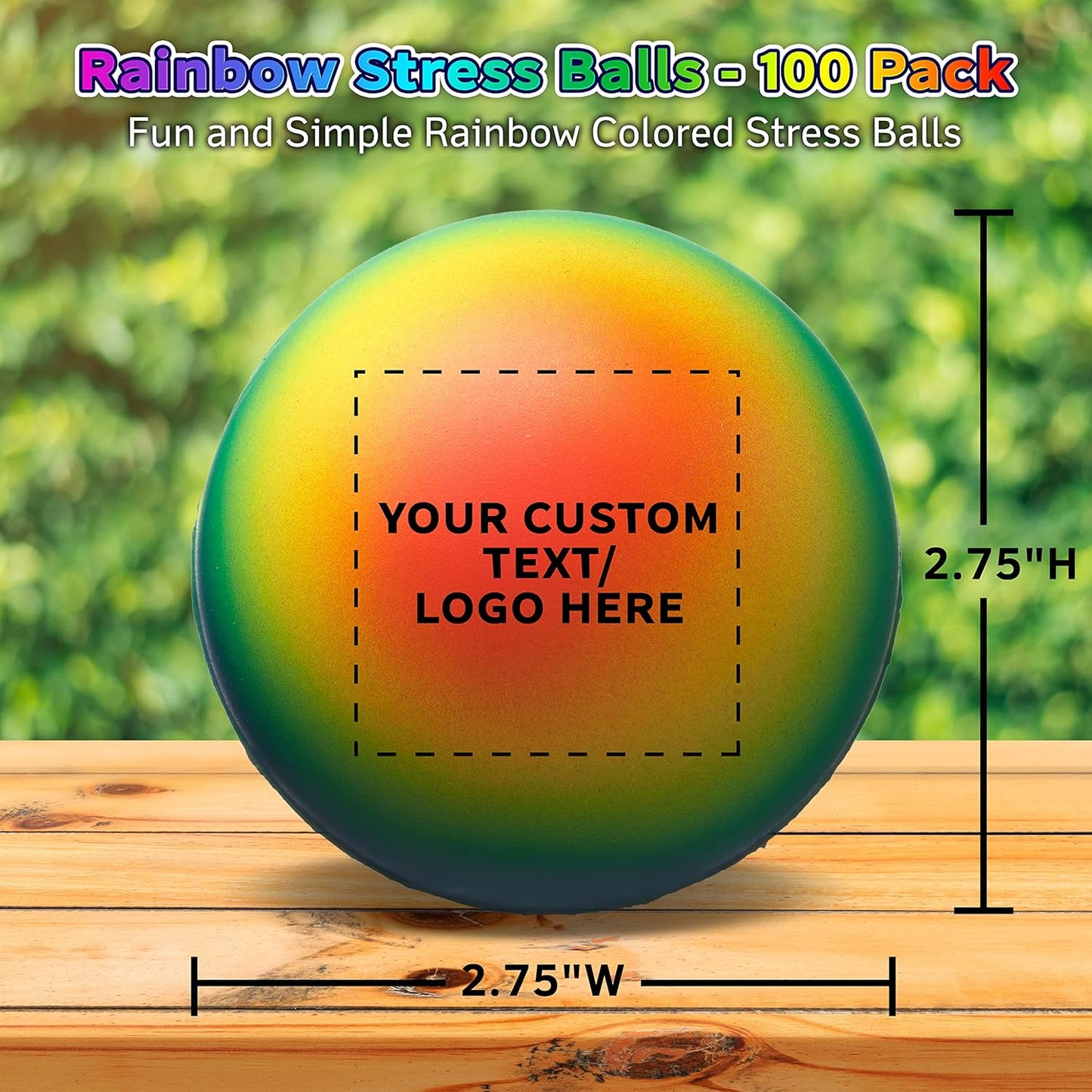 DISCOUNT PROMOS Custom Rainbow Squeeze Balls Set of 100, Personalized Bulk Pack - Perfect for Promotional Giveaways - Rainbow