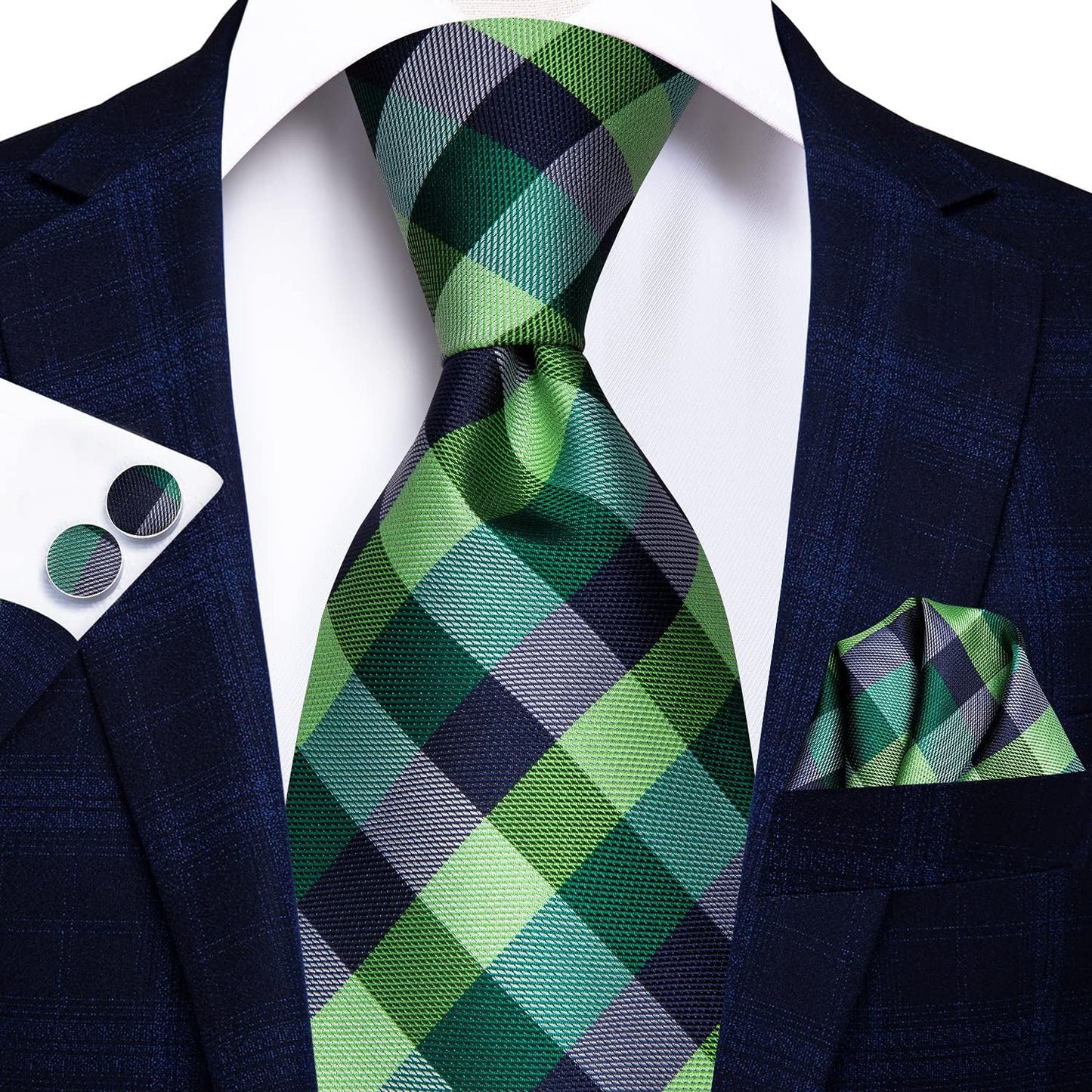 Hi-Tie Men 63inches Tie Set Extra Long Necktie Paisley Tie Pocket Suqare Cufflinks Big and Tall Men Tie
