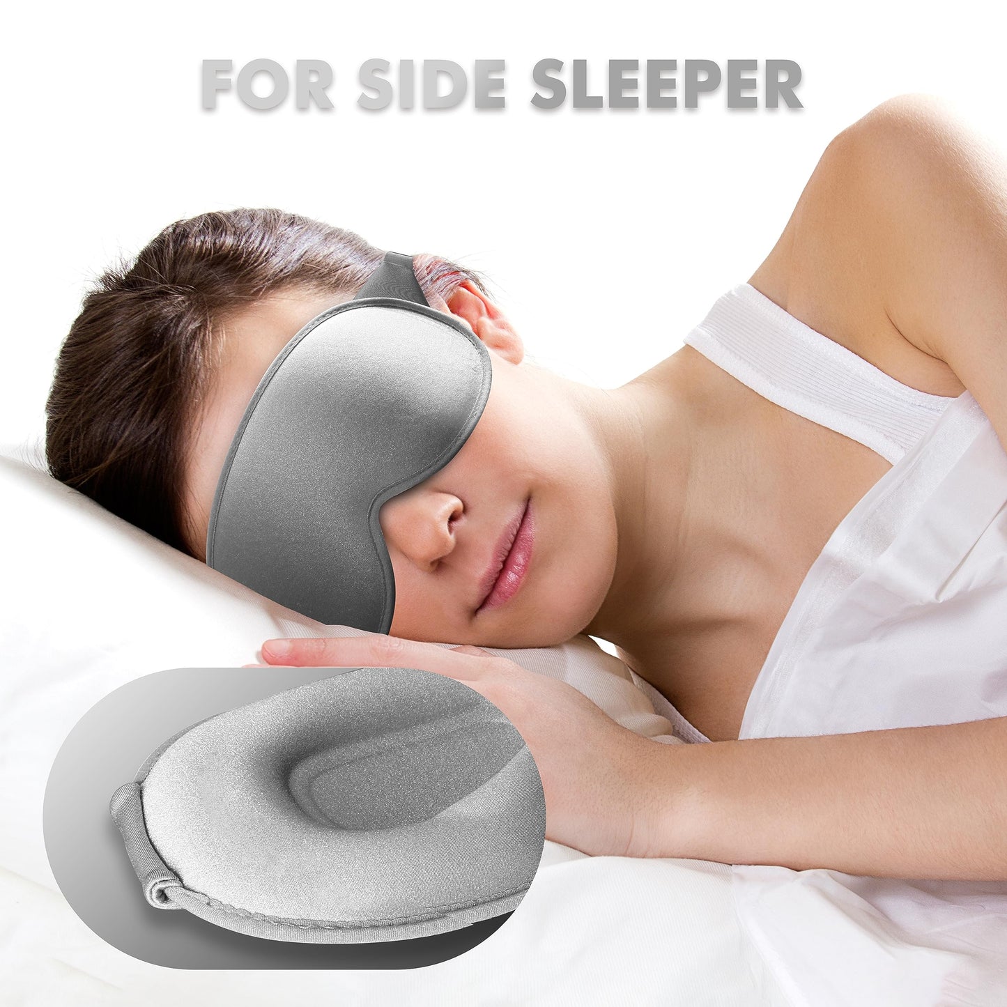 Sleep Eye Mask for Side Sleeper, Lash Extensions 3D Contoured Cup Sleeping Mask for Men Women, Travel Blackout Night Blindfold Eye Shade Cover with Adjustable Strap (Grey-Side Sleeper)