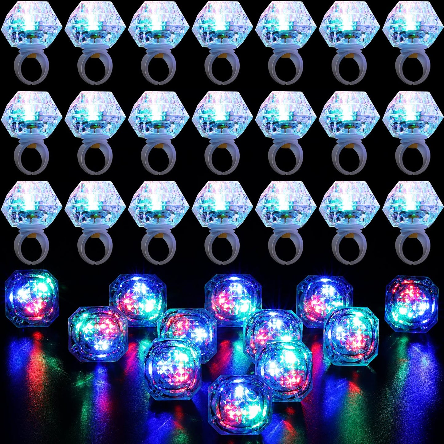 Vicenpal 50 Pack Flashing LED Light up Rings Operation Christmas Bachelorette Party Decorations Plastic Glow Toy Rings for Brida