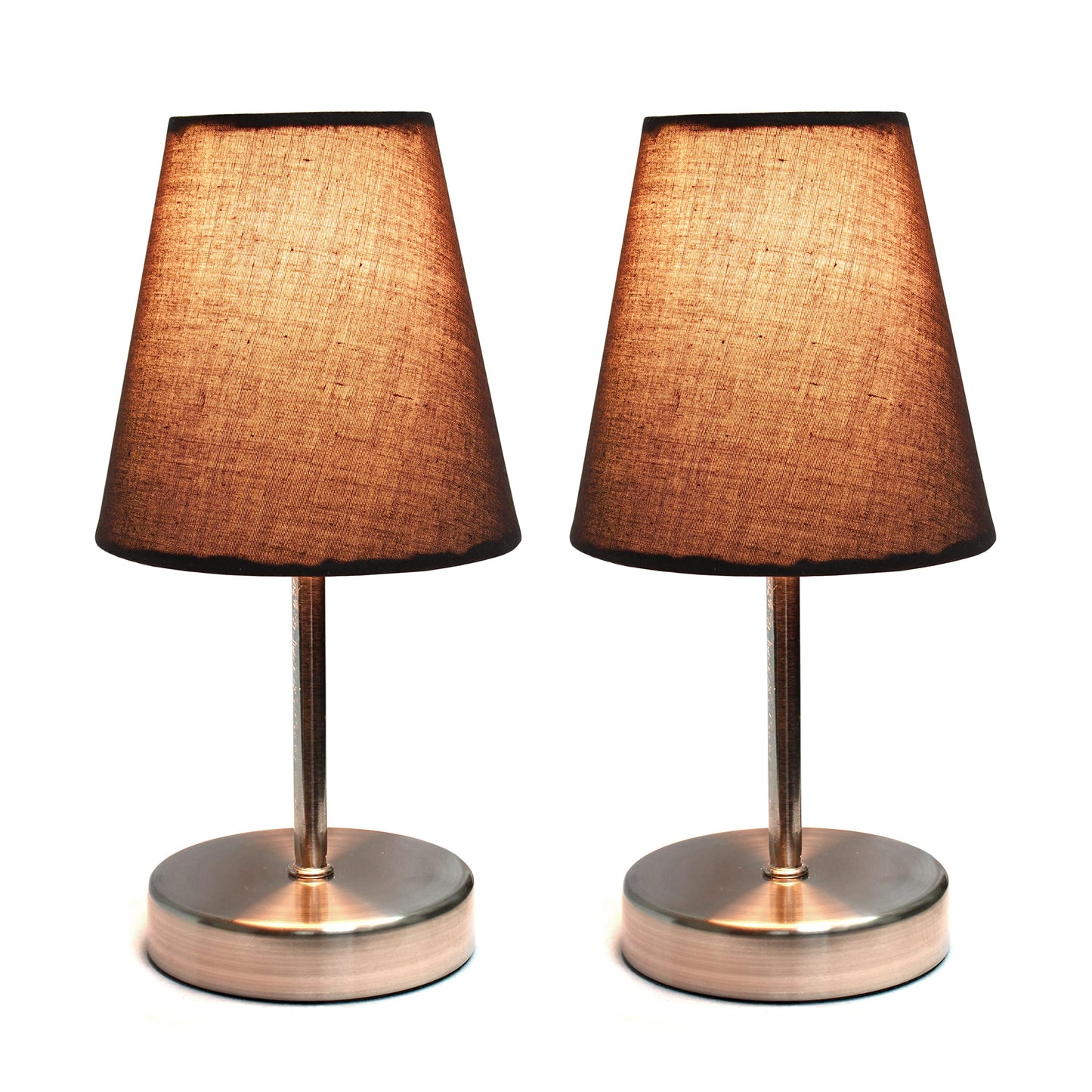 Simple Designs LT2013-BWN-2PK Mini Table Lamp Set, Fabric Shade, Espresso Brown, 4.92 x 4.92 x 10.63 Inches