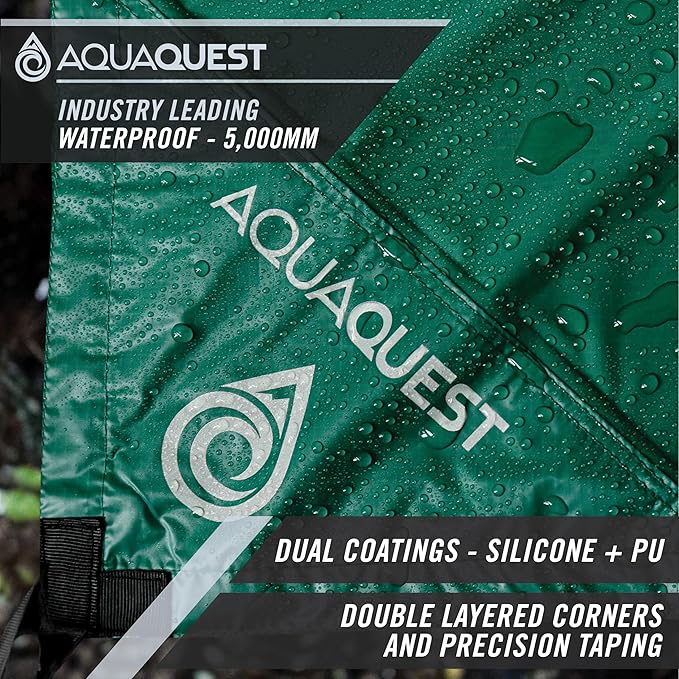 AquaQuest Guide Camping Tarp - Ultralight Tent Cover or Rain Fly - Waterproof Camping Gear Must Haves for Hiking, Hammock, Bivy & Survival, 10 x 7 ft, Forester Green