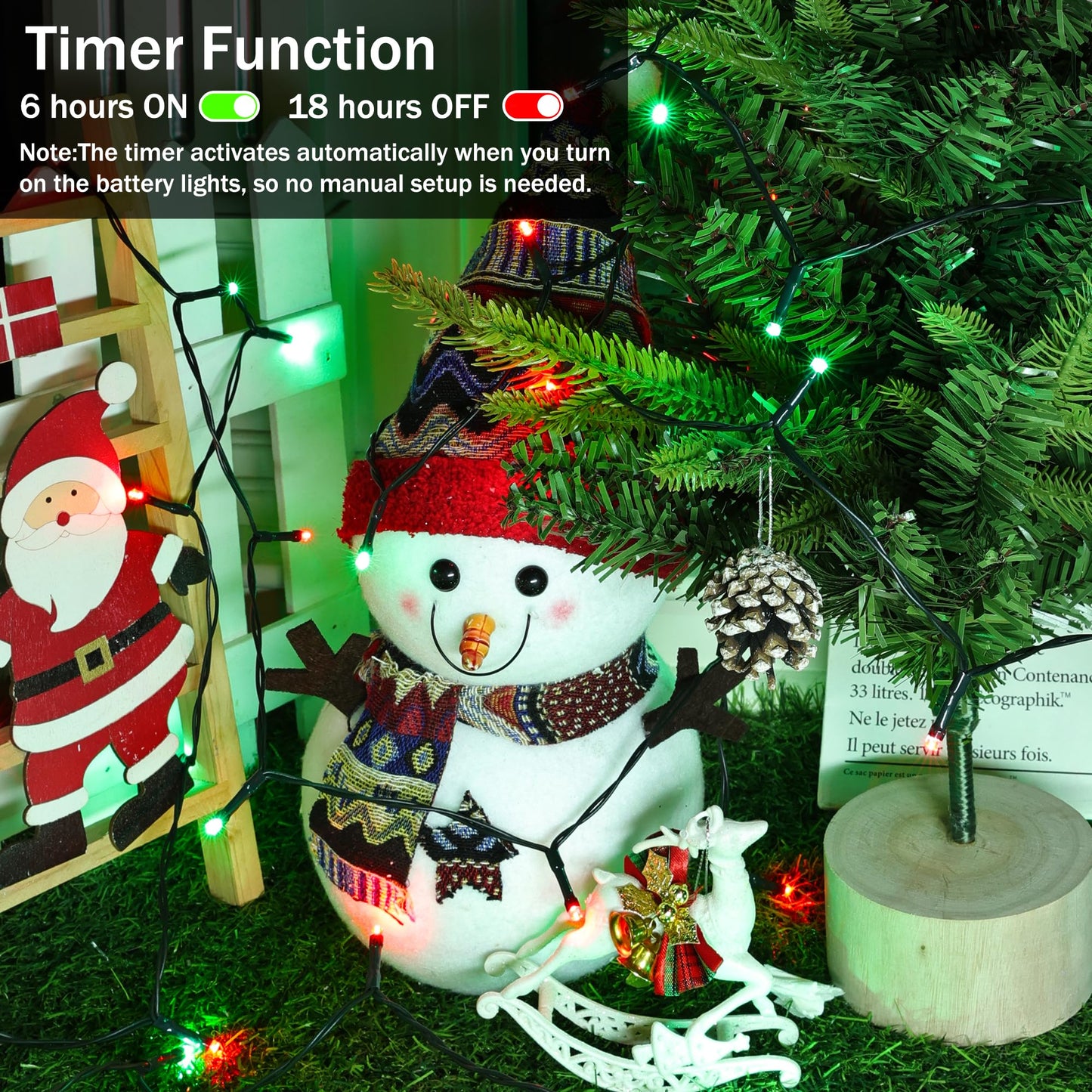 Lomotech Battery Operated Christmas Lights - 4 Pack Total 66Ft 200Leds String Lights 8 Modes Waterproof With Timer For Home  Garden  Party  Holiday  Tree Decoration (Green Wire  Red & Green)