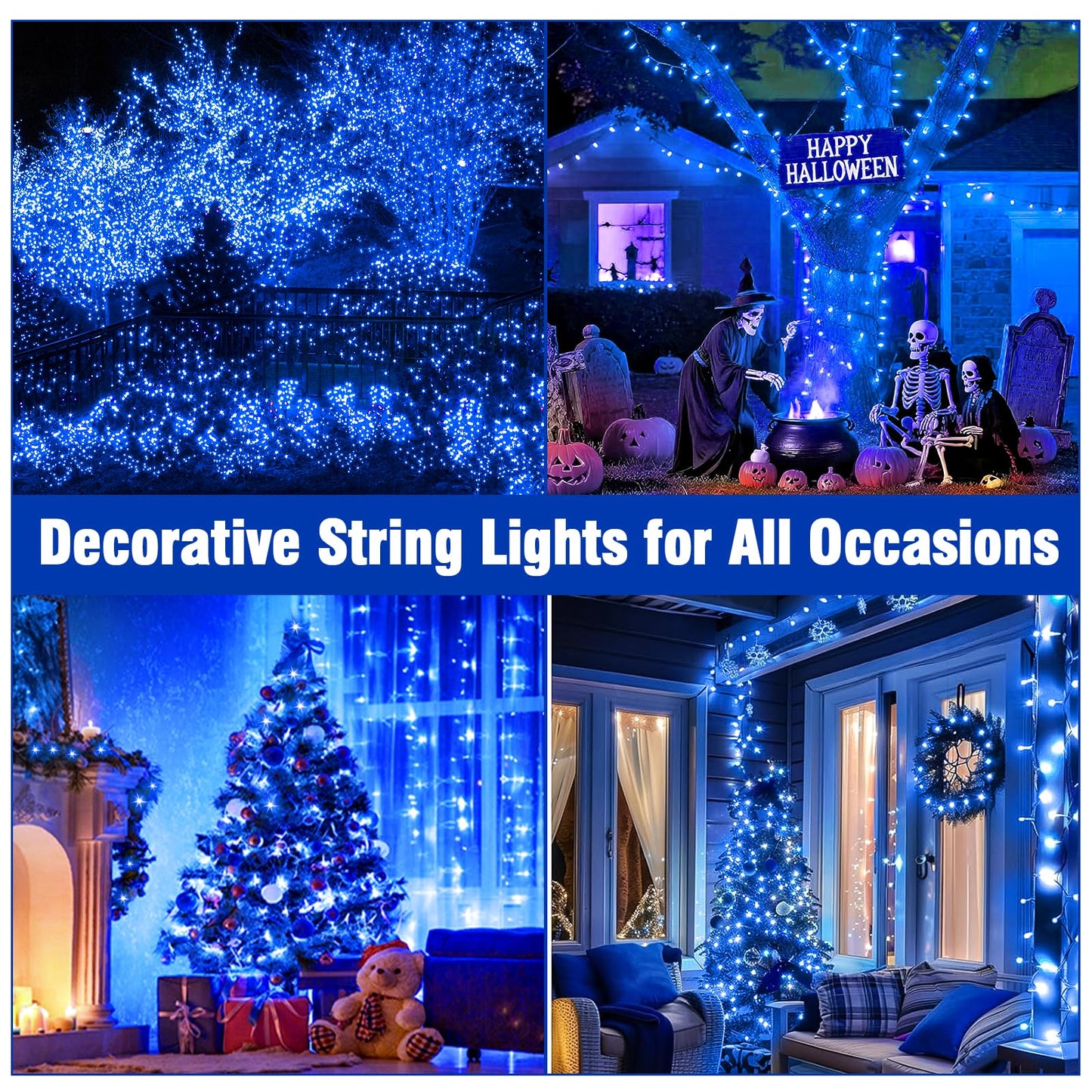Nisocy 66Ft 200 Led Blue String Lights With Green Wire  Waterproof Seasonal Fairy Lights With 8 Modes  Indoor Outdoor Decorative Lighting For Christmas Tree  Party  Garden  Patio
