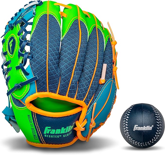 Franklin Sports Kids Baseball Glove + Foam Ball Sets - Meshtek Youth Teeball Gloves for Kids + Toddlers - Left + Right Han...