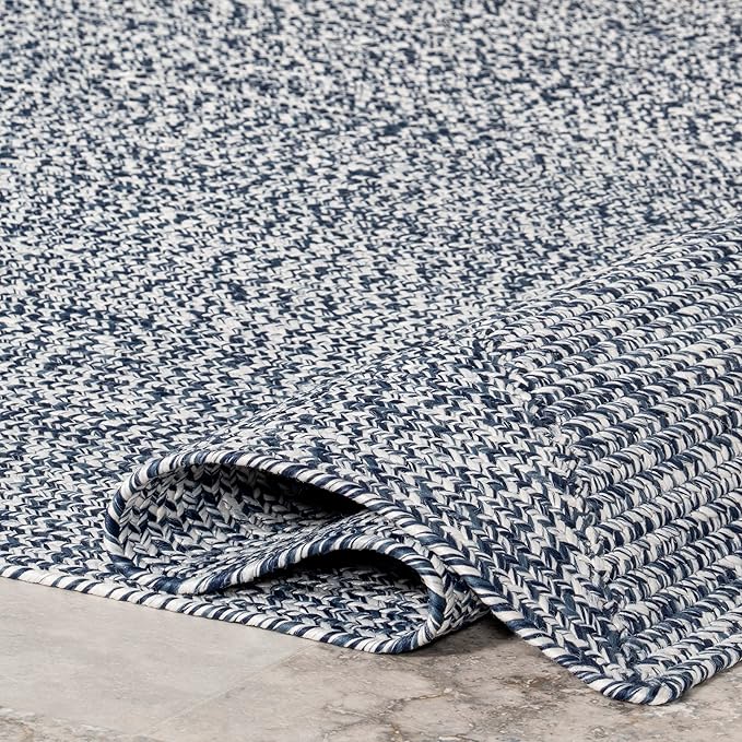 nuLOOM 8' x 10' Solid Hand Braided Indoor/Outdoor Area Rug, Pet-Friendly, High Traffic, Weather Resistant, for Patio, Balcony, Bedroom, Living, Dining Room, Wynn Navy