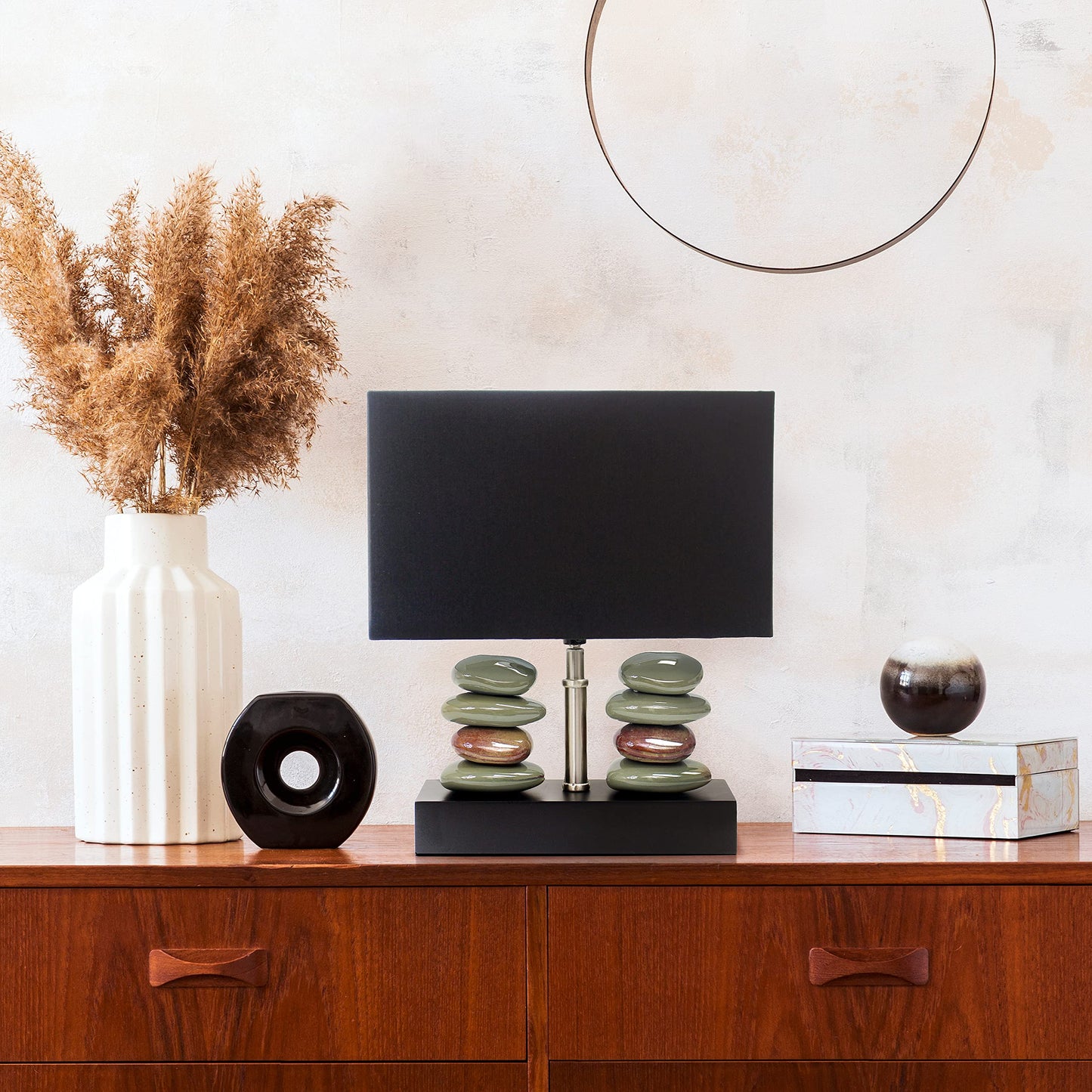 Elegant Designs Lt1036-Blk Black Ceramic Table Lamp, 11.75L X 6.50W X 14H, Dual Stacked Stone Design