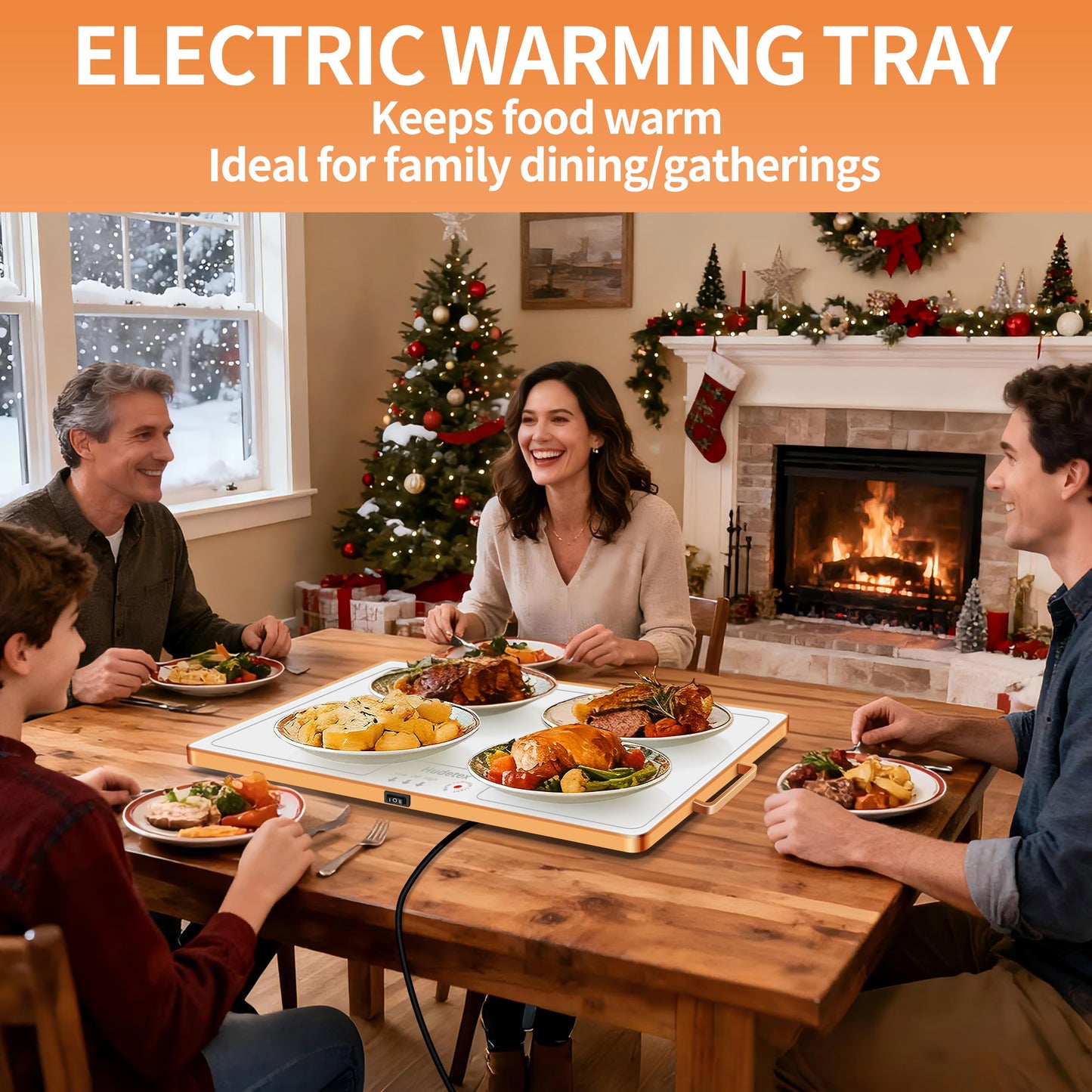 Food Warming Mat (XL 24"x16"), Food Warmers for Parties Buffet and Daily Use, Full Surface Warm Evenly Electric Warming Tray with Button Temperature Control, Gold Handles Warming Mat for Food, White