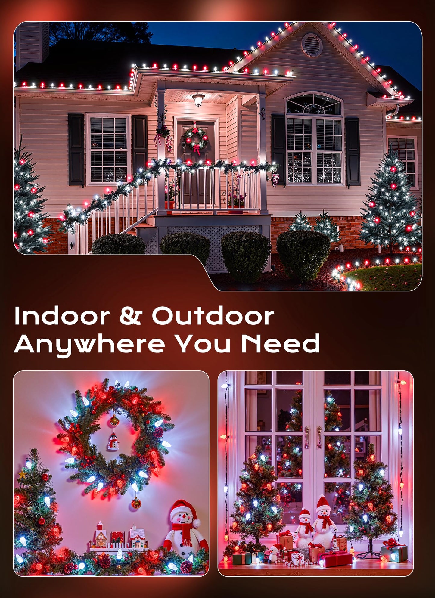 C9 Outdoor Christmas Lights  72 Ft 110 Led C9 String Lights  8 Modes & Timer Extendable Waterproof For Christmas Tree Indoor Outdoor Roofline Patio Outside Garden Backyard Xmas Decor  Red White 2 Pack