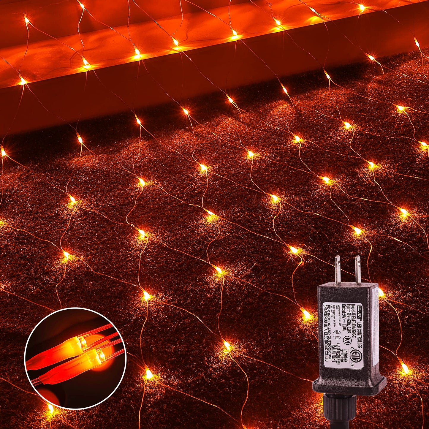 woohaha Outdoor Halloween Net Lights, 192 LED, 8 Lighting Modes, 9.8FTx6.6FT, Connectable, Orange