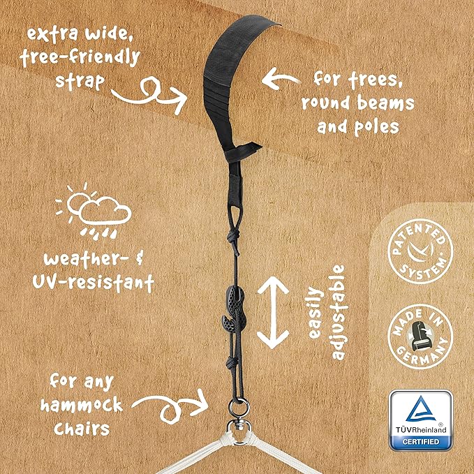 LA SIESTA® Large Comfort Domingo Hammock Chair Swing & Tree Mount Kit - Suspension Kit for Trees Beams Posts - Weatherproof, Outdoor Indoor Hammock Swing - Hanging Chair for Bedroom Patio - Sea Salt