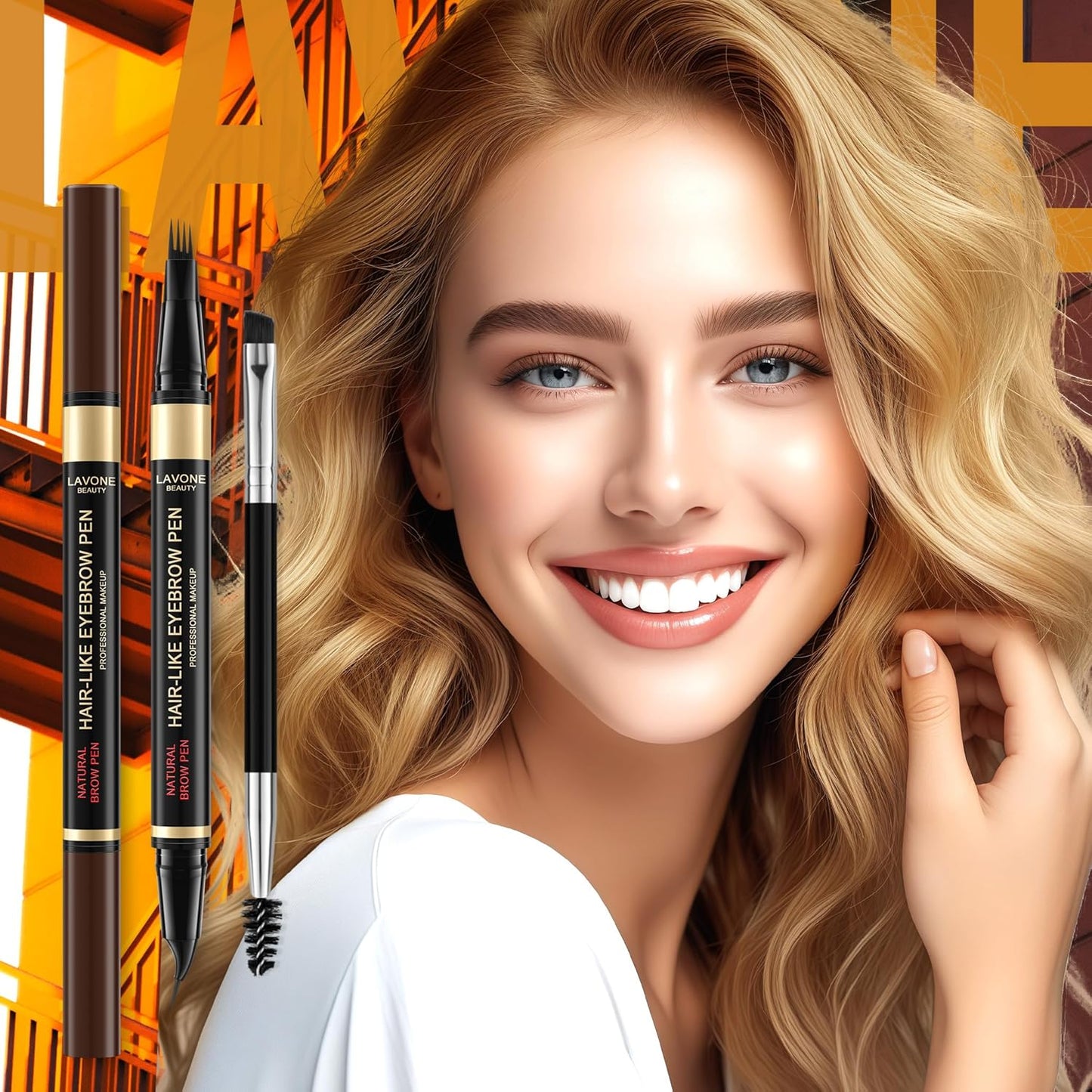 LAVONE Eyebrow Pen, 2-in-1 Eyebrow Pencils for Women with 4 Tip Microblading Eyebrow Pencil and Curved Precise Brow Pencil, Waterproof Eyebrow Pencil Create Full, Natural Hair-Like Brows, Dark Blonde