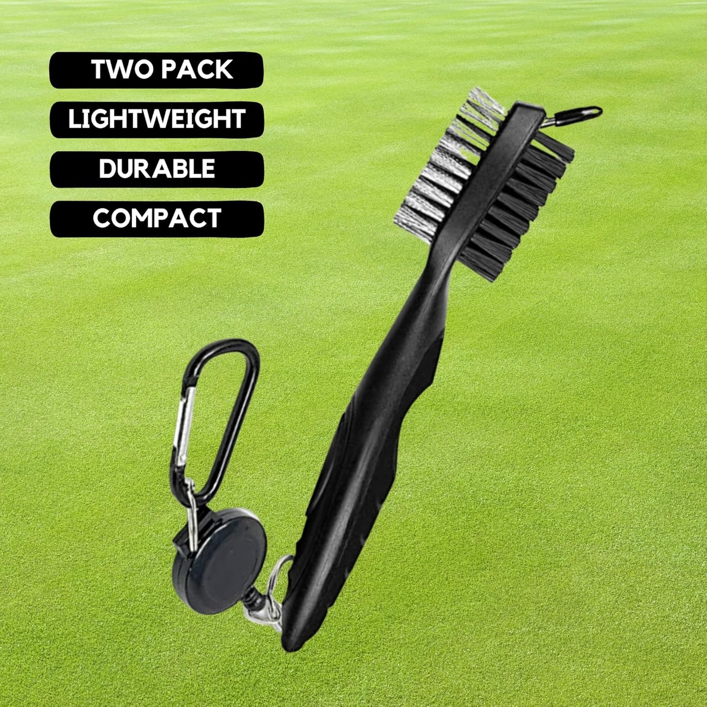 Golf Brush (2 Pack) - Cord and Clip Attachment for Bags and Carts, Club Cleaner Ideal for Woods and Irons - Golf Accesories for Men and Women
