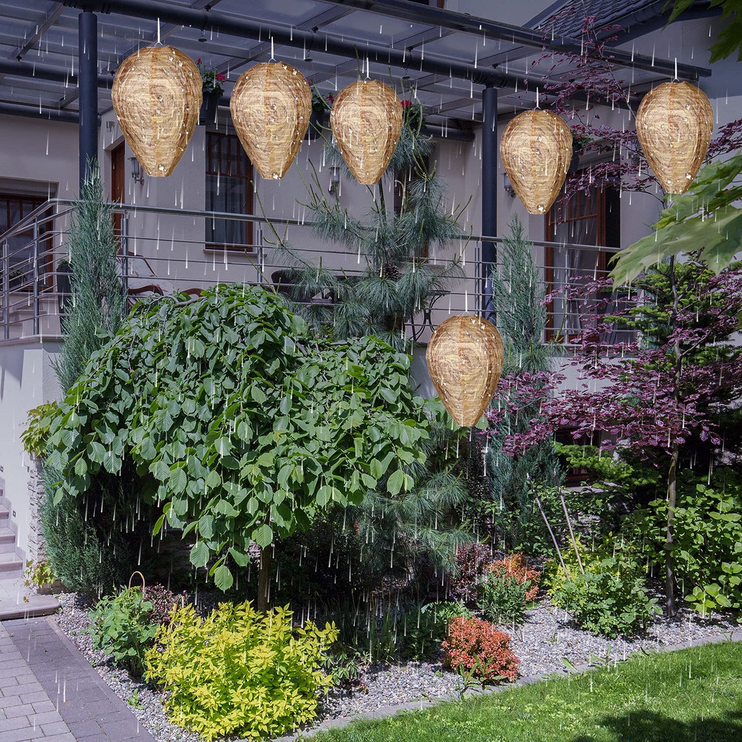 Honoson 6 Pcs Waterproof Hanging Lanterns for Home Garden Outdoor Use - Sandy Brown, Model YL-Honoson-2930
