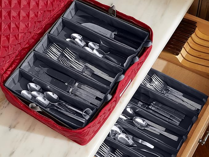 Flatware Storage - Washable and Stain Resistant, ID Window, Kitchen Storage, Red