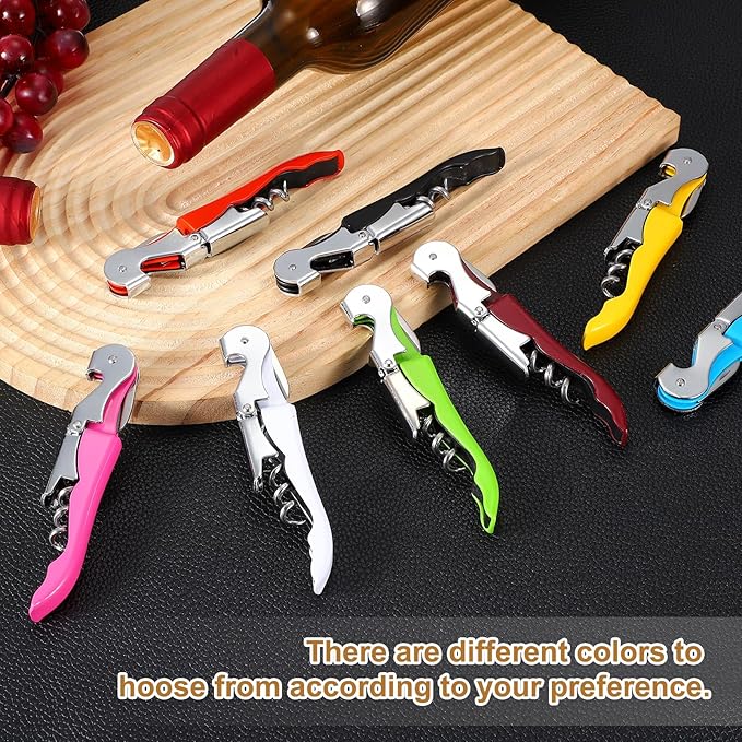 uxcell 4 Pcs 4.8" Stainless Steel Wine Opener, Waiter Corkscrew Professional Wine Key Bottle Opener with Double Hinged Foil Cutter for Bar Servers Waiter Bartender and Home, Yellow