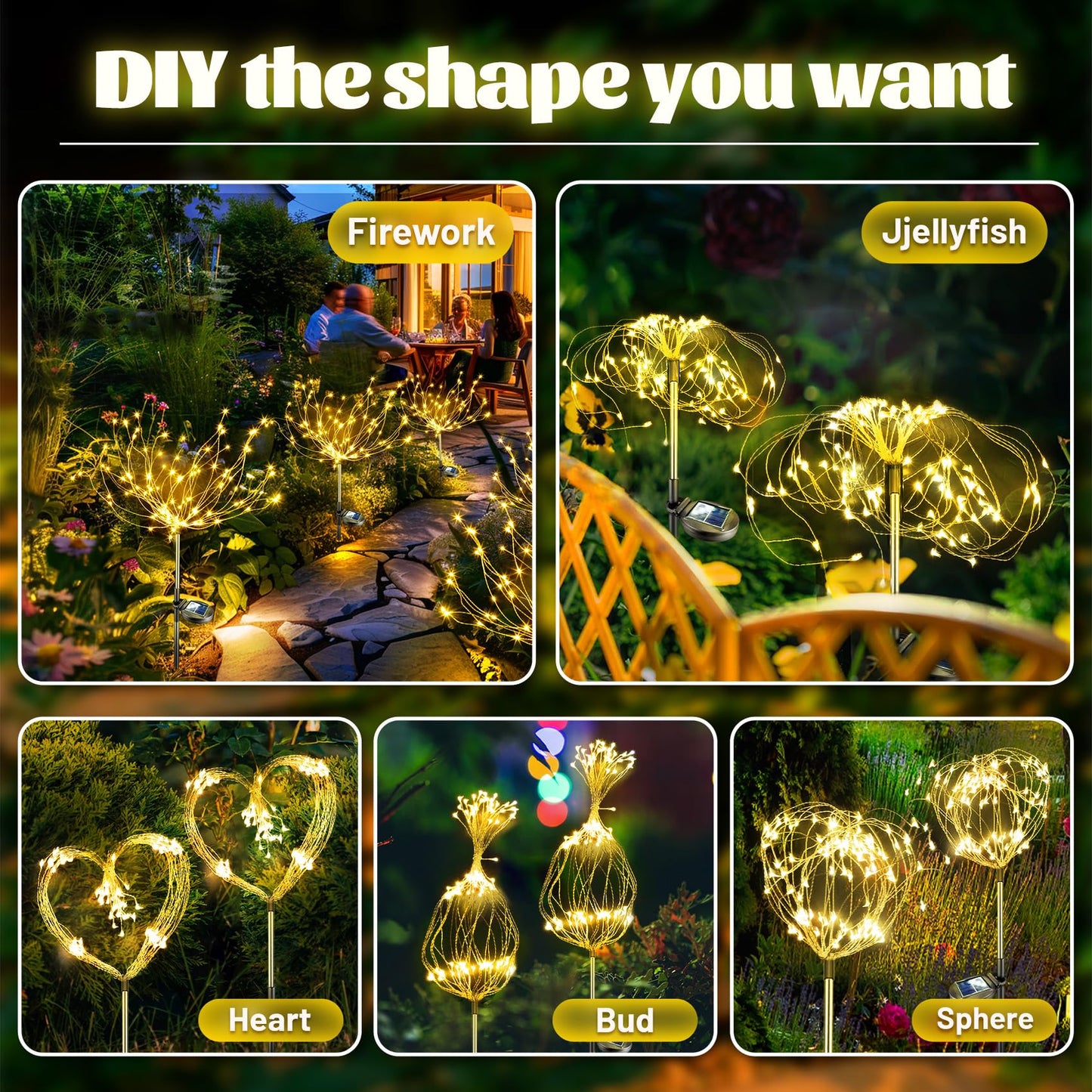 Anordsem Solar Garden Lights Outdoor:4 Pack Bendable Copper Wire With 120Led Firework Beads - Waterproof Diy Warm Decorating Yard Garden Patio - Christmas Gifts For Homeowner Family