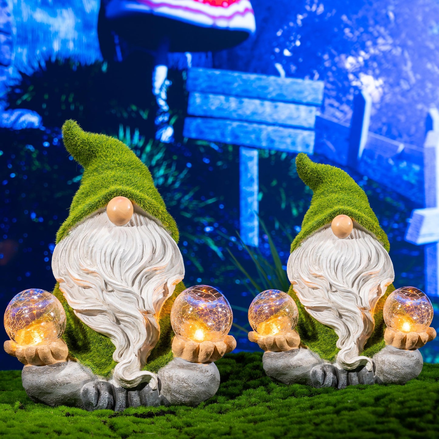 TERESAS COLLECTIONS Garden Gnome with Solar Lights, 6in Green Resin Zen Decor for Yard, Outdoor Patio, Yoga Gifts for Men and Women