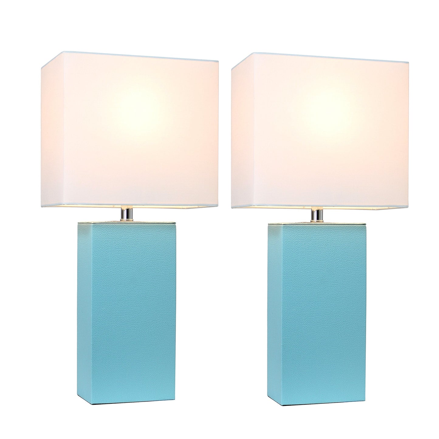 Elegant Designs LC2000-AQU-2PK Modern Leather Table Lamps, Aqua, 10 x 6 x 21 (Pack of 2), White Fabric Shades