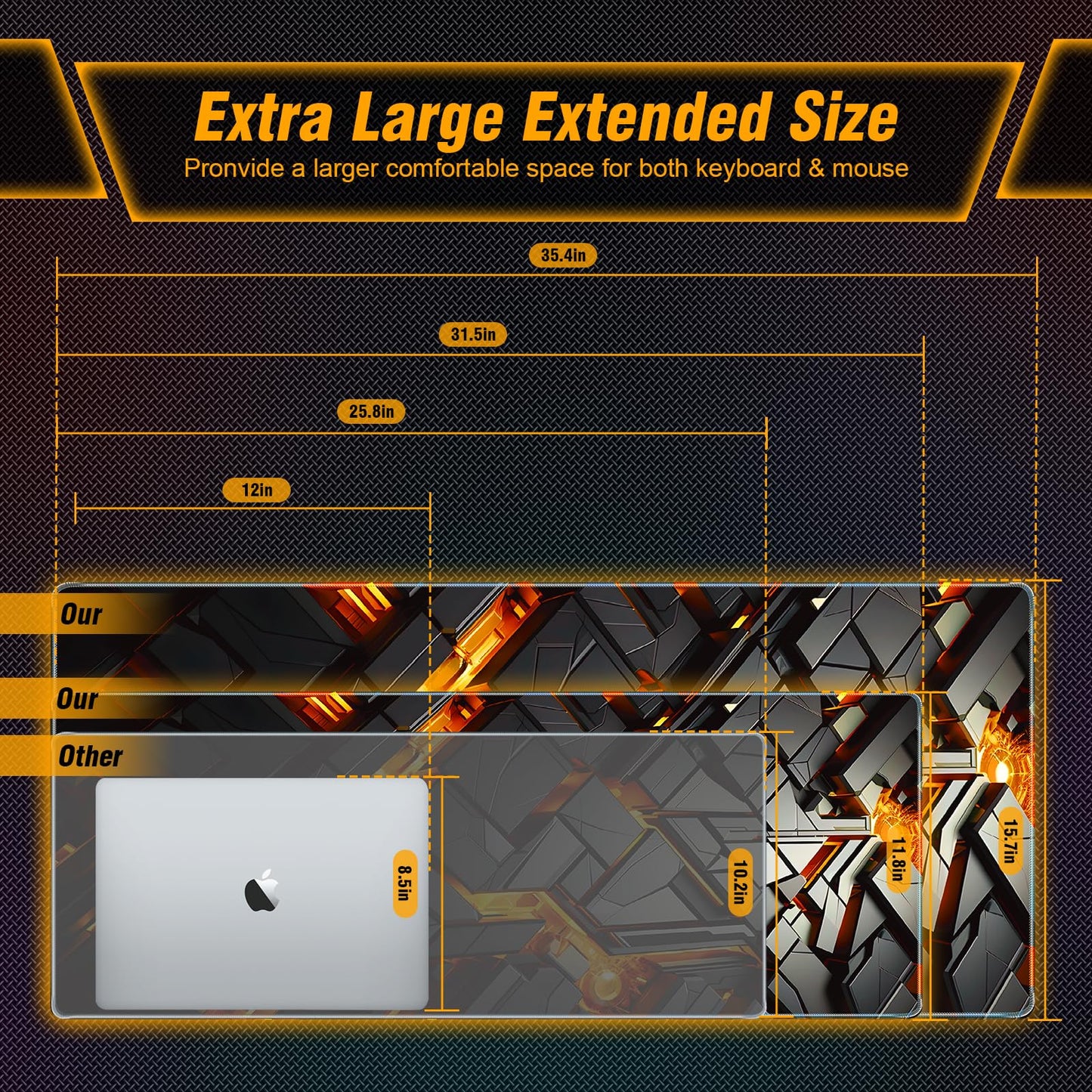 Large Mousepad Gaming, 35.4x15.7in Mouse Pad for Professional Gaming & Comfort Office, Quality Lycra Cloth Extra Large Mouse Pad XXXL, Non-Slip Rubber Base Lightweight Mousepad
