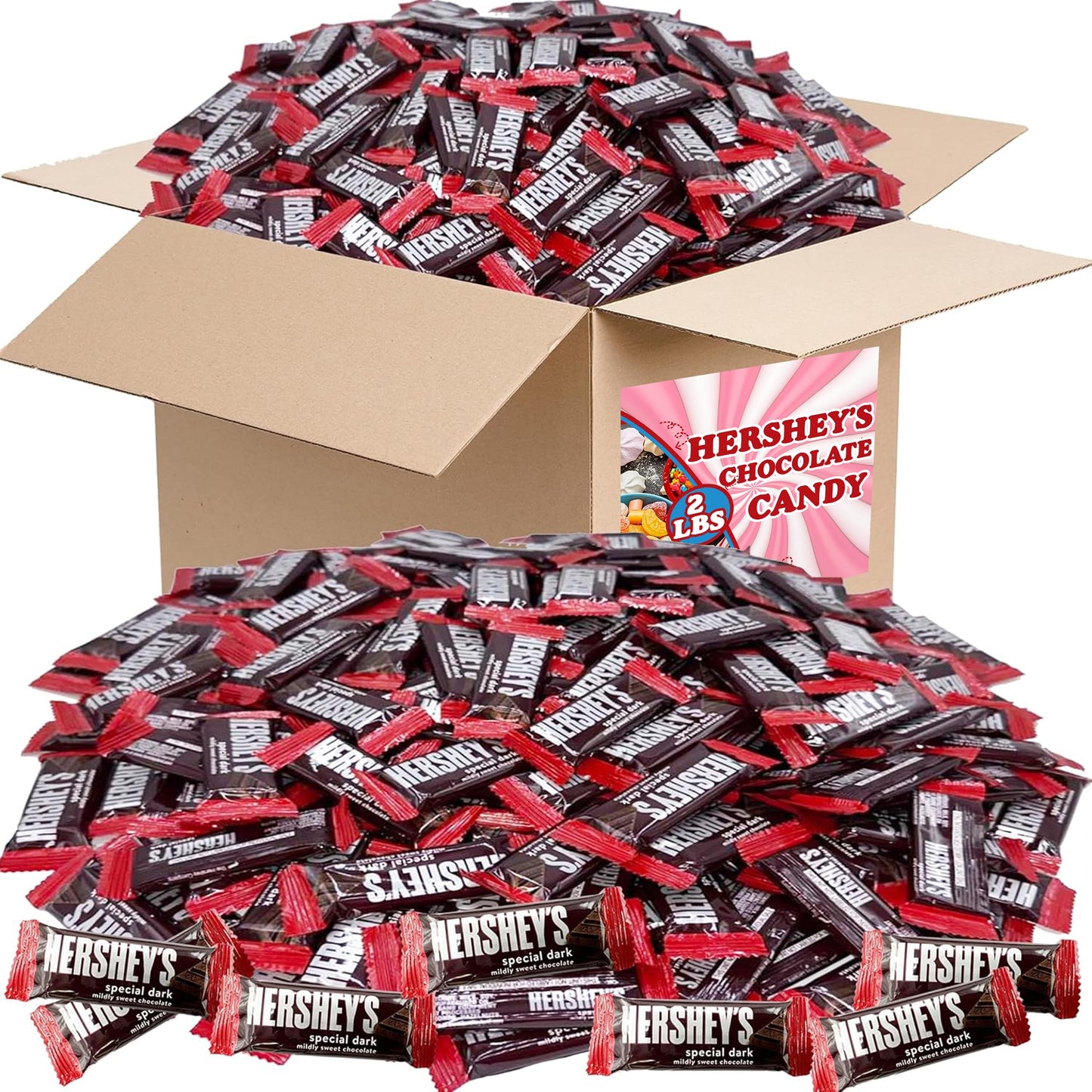 Hersheys Special Dark Mini Chocolate Bars  2 LB Bulk  Mildly Sweet Chocolate Candy Snack Size Bars  Individually Wrapped Dark Chocolate Candy Bars  for Parties  Office Bowl