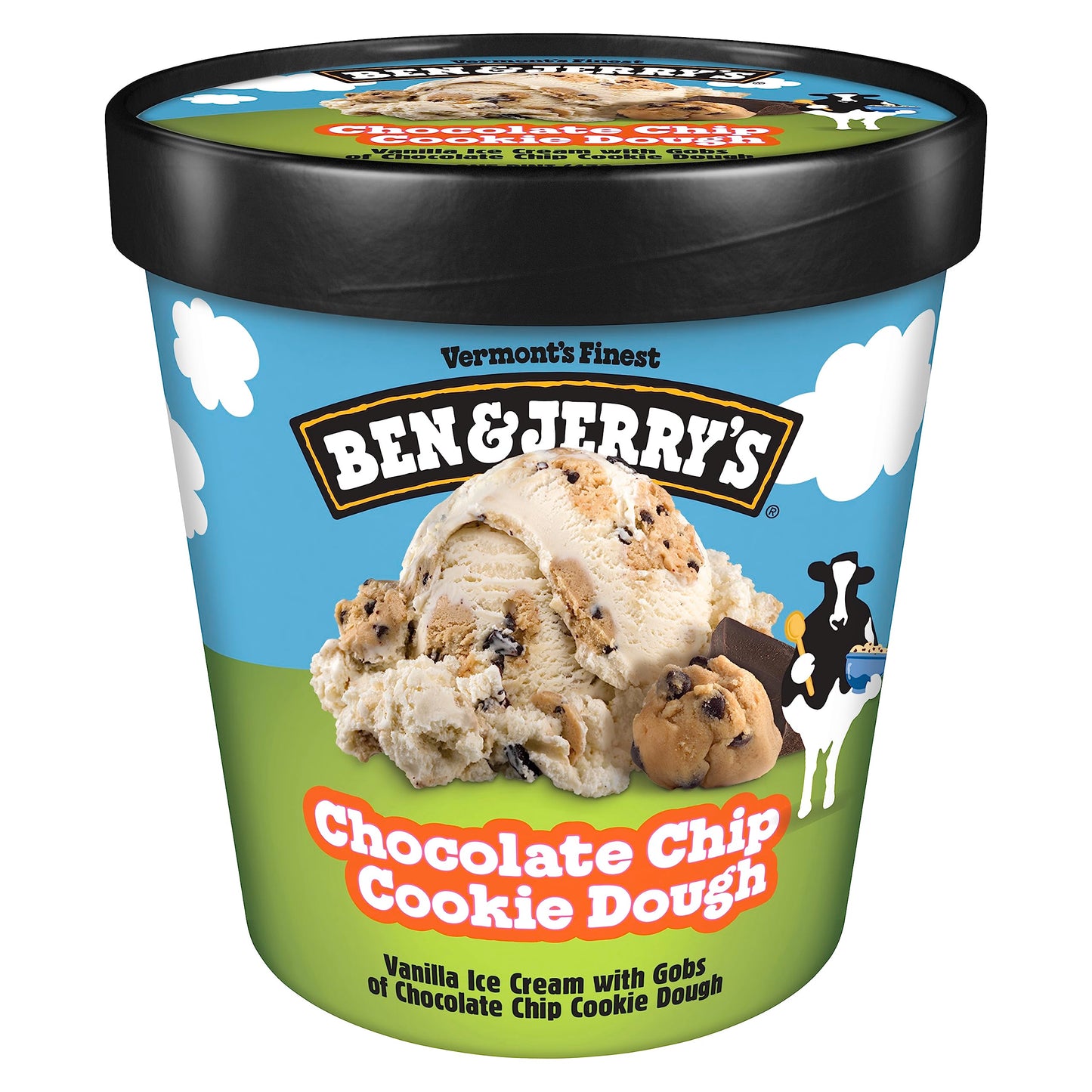 Ben & Jerrys Chocolate Chip Cookie Dough Vanilla Ice Cream Pint Non-GMO 16 oz
