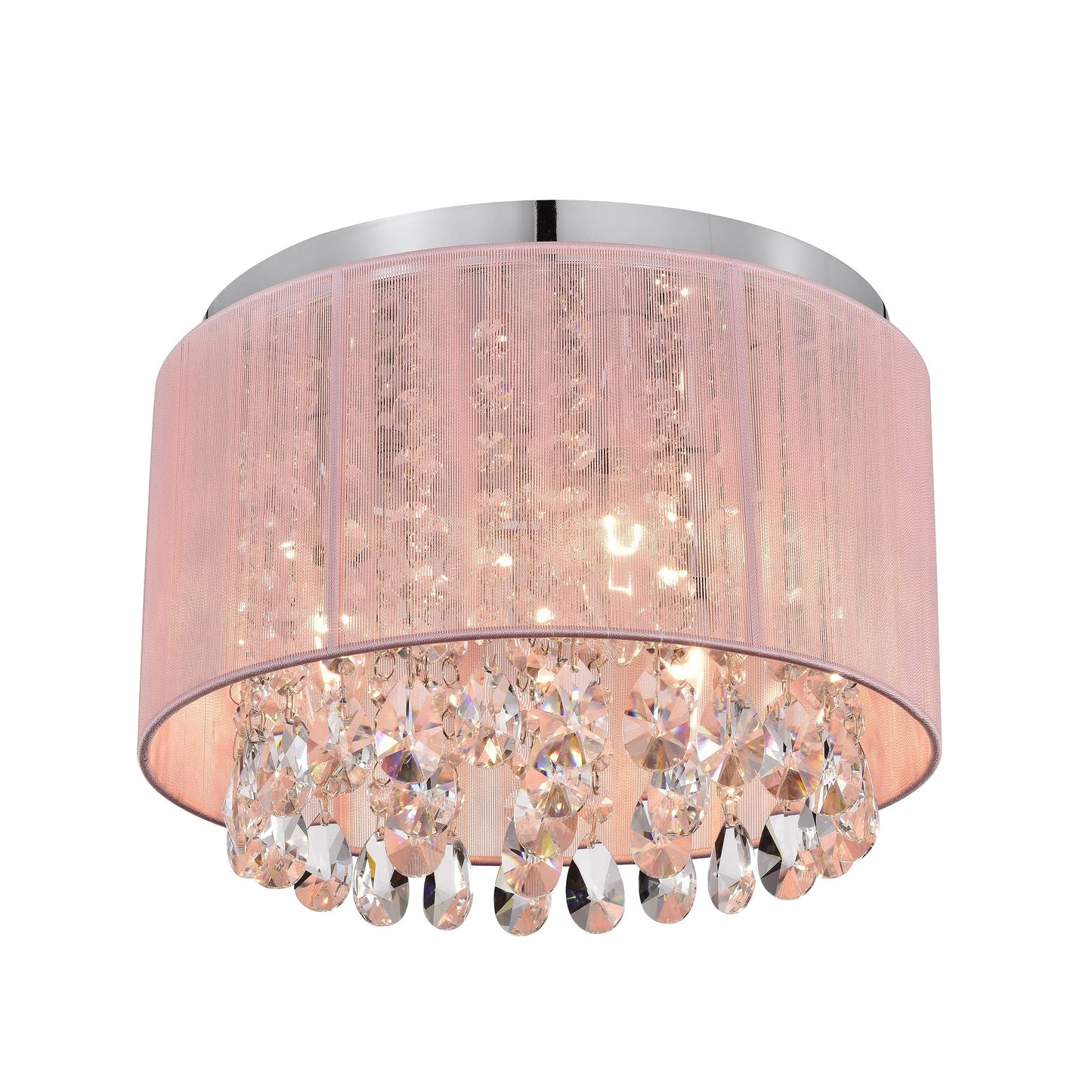 LaLuLa Pink Chandelier, 4-Light Flush Mount Ceiling Light, Metal, 18in, Modern Princess Style for Girls Bedroom, Model 17170PK