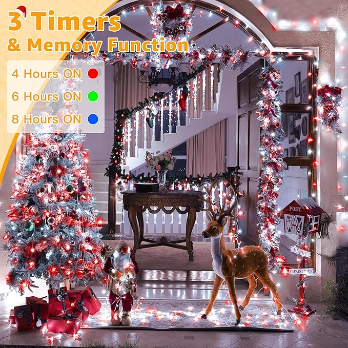 Ollny Christmas Lights Outdoor 800LED 262FT, Red and White Plug in Fairy Lights with Remote, 8 Modes Waterproof Timers Dimmable LED String Lights for Indoor House Outside Bedroom Patio Balcony