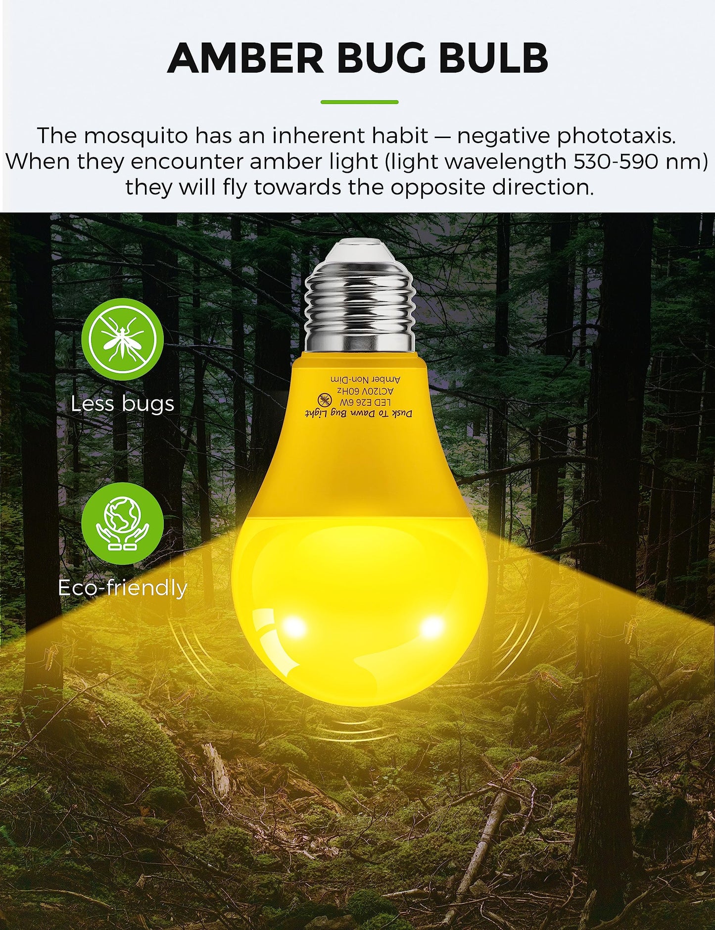 L LOHAS LED Amber Porch Light Bulbs, 6W Dusk to Dawn Sensor, 2000K, E26, 4 Pack, Yellow, Model LH-QW-E26-500