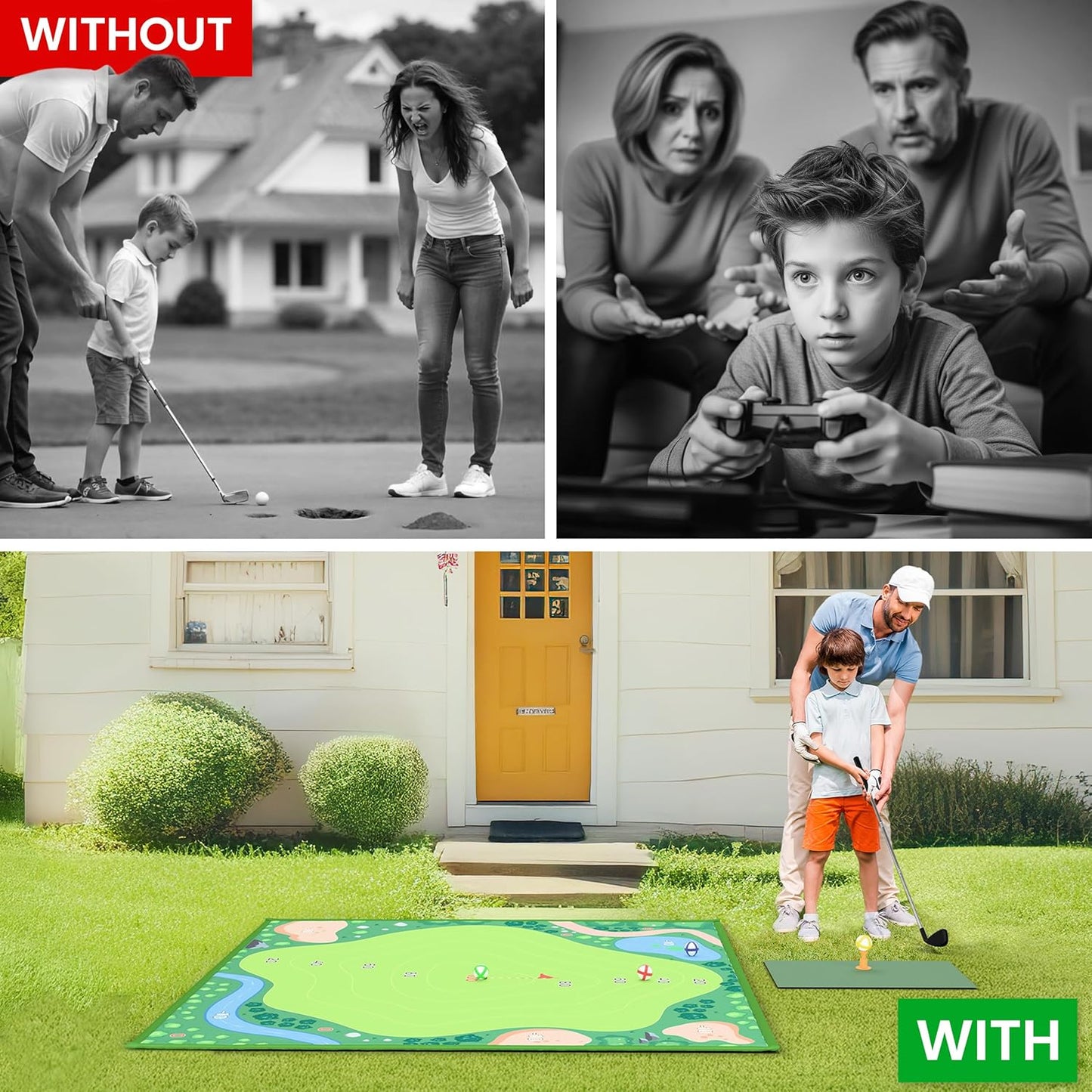 Golf Chipping Game – For Adults and Family Battle Putting Green Practice Indoor Mat Bucket Yard Outdoor Play Equipment Toys Stuff Toddler Set 30 Sticky Backyard Deal Training Sports Swing Gift