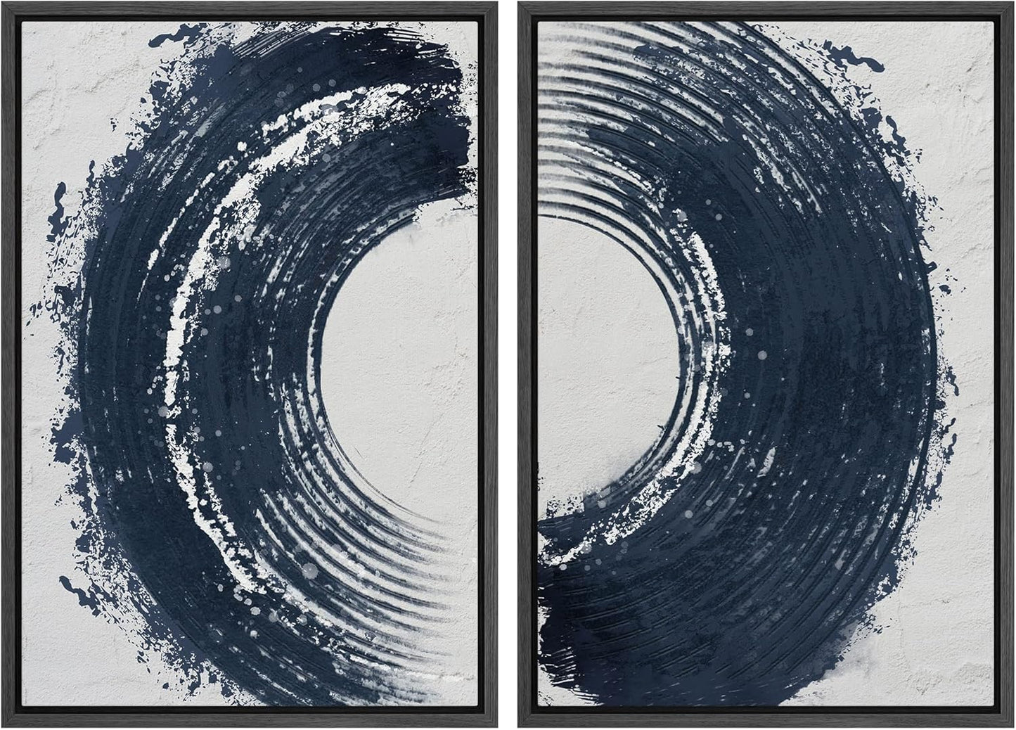 SIGNWIN Framed Canvas Print Wall Art Set Black Gray Pastel Paint Stroke Spiral Ring Abstract Shapes Illustrations Modern Minimal Decorative for Living Room, Bedroom, Office - 16"x24"x2 Black