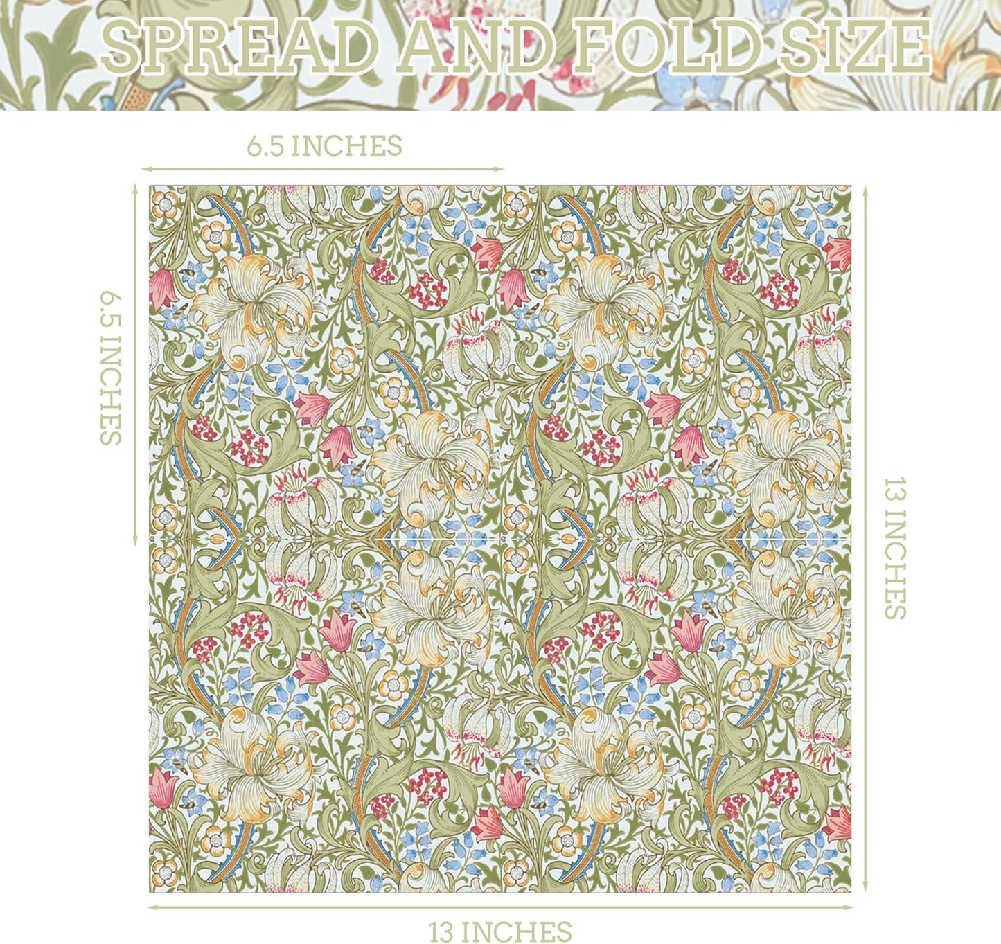 William Morris Party Napkins, 40PCS Greenery Floral Paper Napkins Disposable, Golden Lily White Green Wildflowers Party Supplies for Wedding Bridal Shower Theme Birthday Party Decorations 6.5 Inch