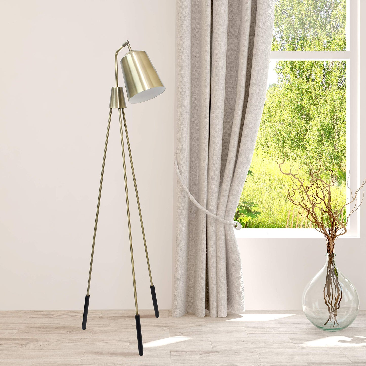 Elegant Designs LF1025-ABS Antique Brass Floor Lamp, 26inL x 20inW x 65inH, Metal, Three Legged, Shifting Shade