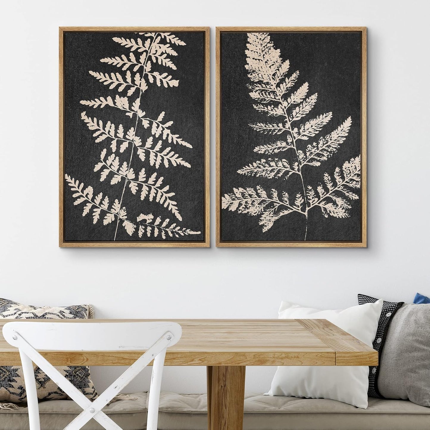 SIGNWIN Canvas Print Wall Art Set Black Tan Forest Fern Plant Leaf Silhouette Nature Wilderness Illustrations Modern Art Rustic Multicolor for Living Room, Bedroom, Office - 24"x36"x2 Natural