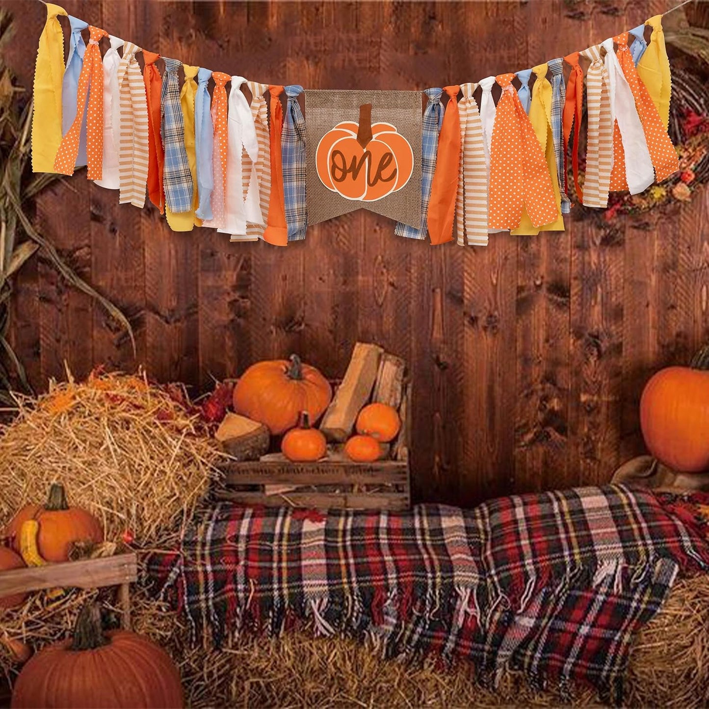 Pumpkin One High Chair Banner - Halloween 1st Birthday Party Decoration Supplies, Fall Thanksgiving Party Banner, Anniversary Photo shoot background props