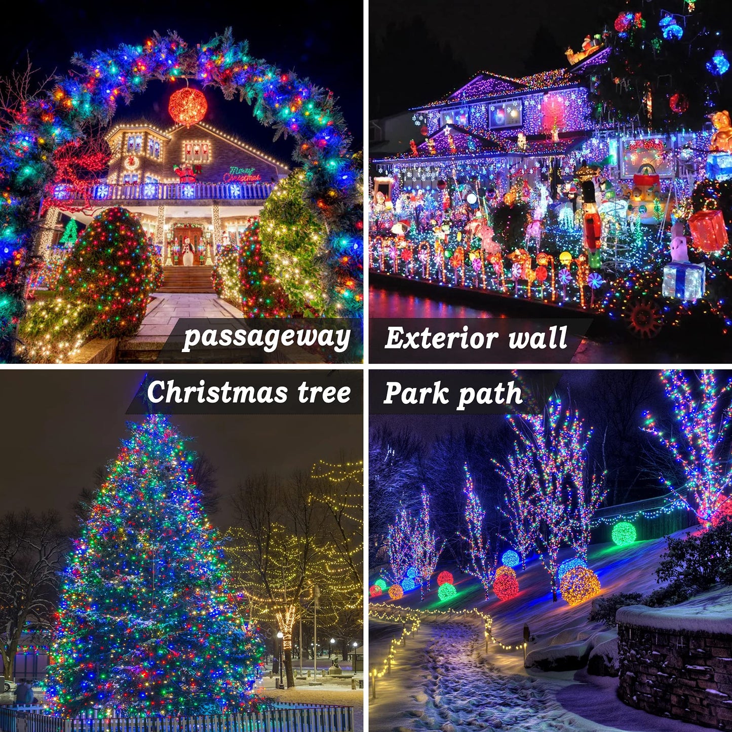 KNONEW Outdoor Christmas Lights 500 LED String Lights 197ft Multicolor Waterproof 8 Modes Model BG-CL3M3-306L01