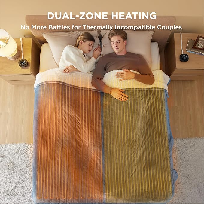 Bedsure Electric Blanket Queen Size - Dual Control Heated Blanket Queen, Fast Heating with 10 Time Settings & 10 Heat Settings, Warm Gift for Grandma (84x90 inches, Blue)