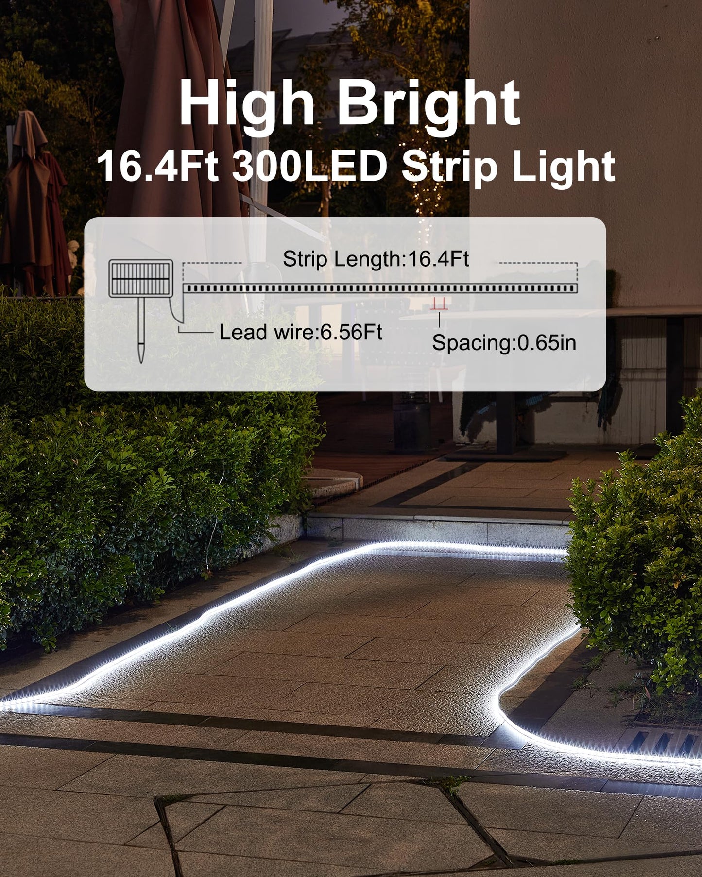 Luhlee Solar Led Strip Lights  Upgrade Outdoor Rope Lights 8 Lighting Modes Ip65 Waterproof String Lights For Patio Yard Deck Porch Balcony Garden (White  16.4 Ft)