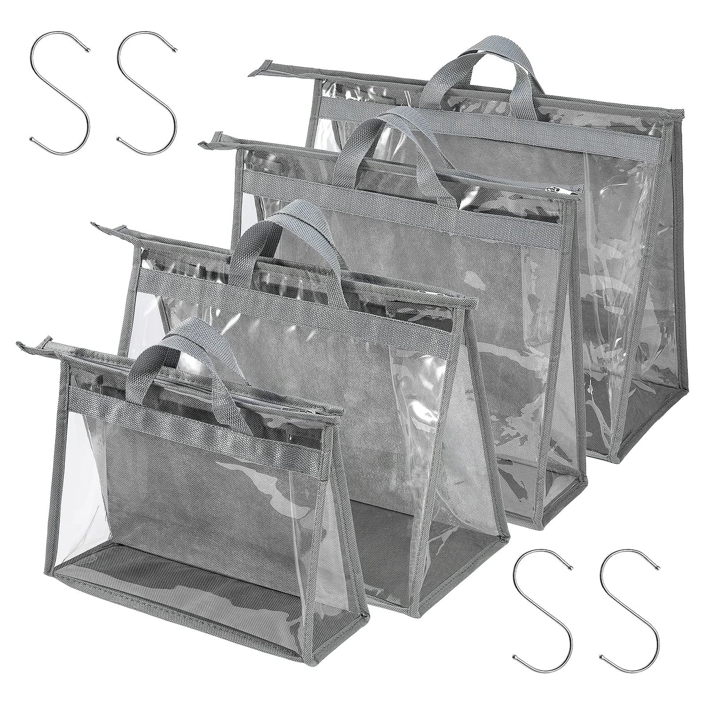 CINPIUK 4 Pack Handbag Dust Bags Clear Purse Storage Organizer for Closet, Zipper Hanging Storage Bag for Handbags, Grey