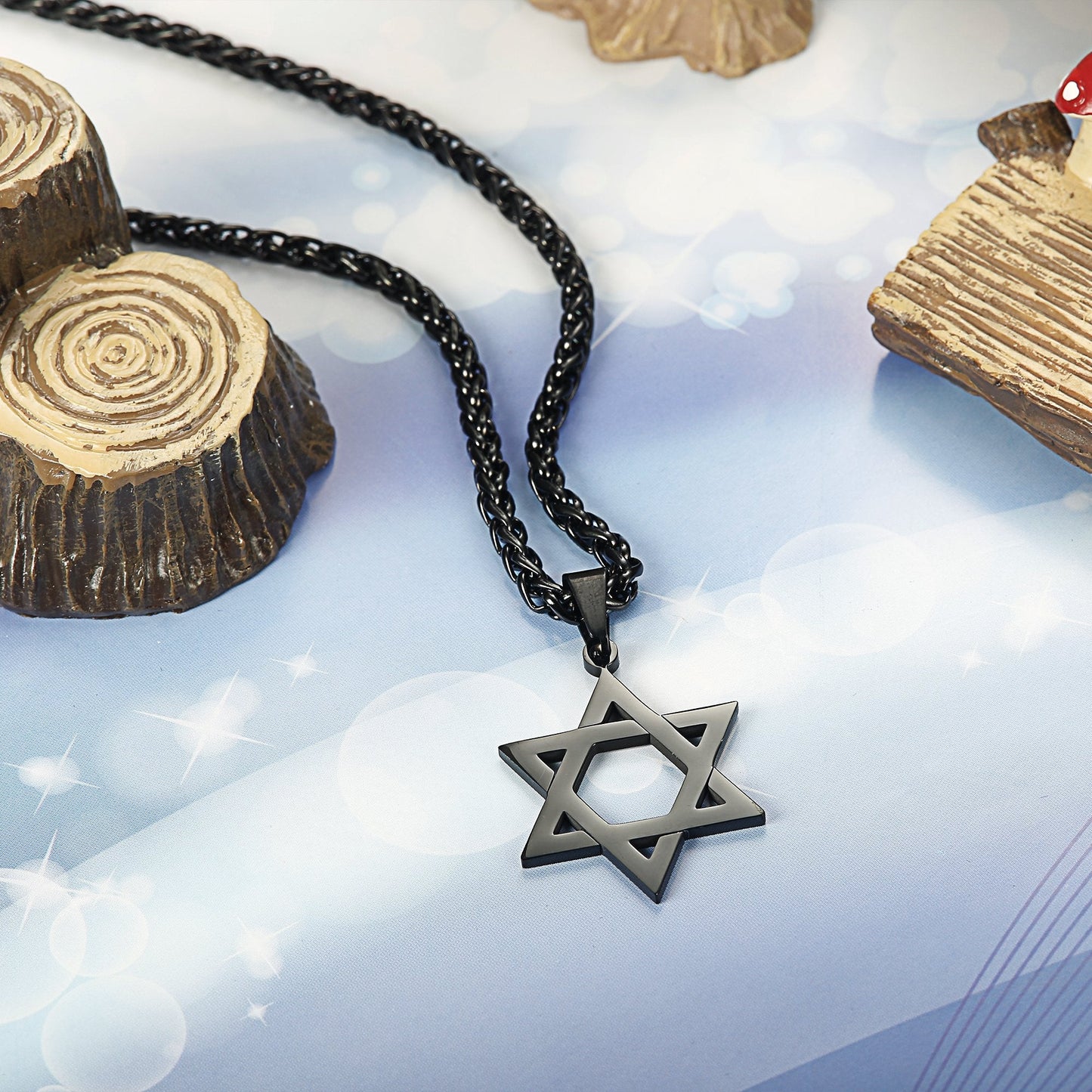 Udalyn Star of David Pendant Necklace Stainless Steel Jewish Jewelry for Men Women Religious 20 Black