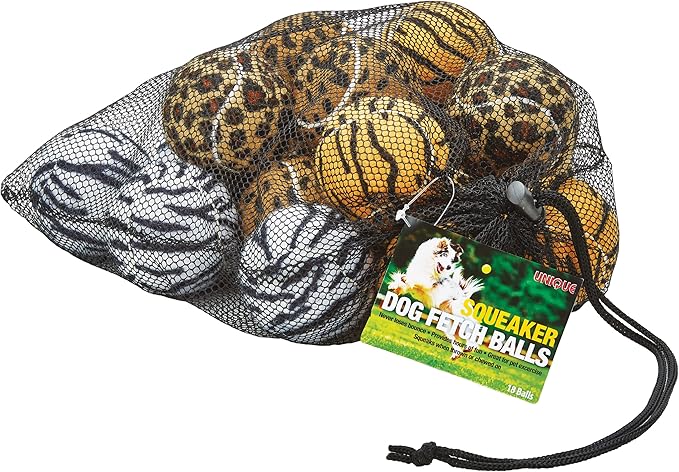 Unique Sports Dog Fetch Squeaker Balls Animal Prints 18 Pack